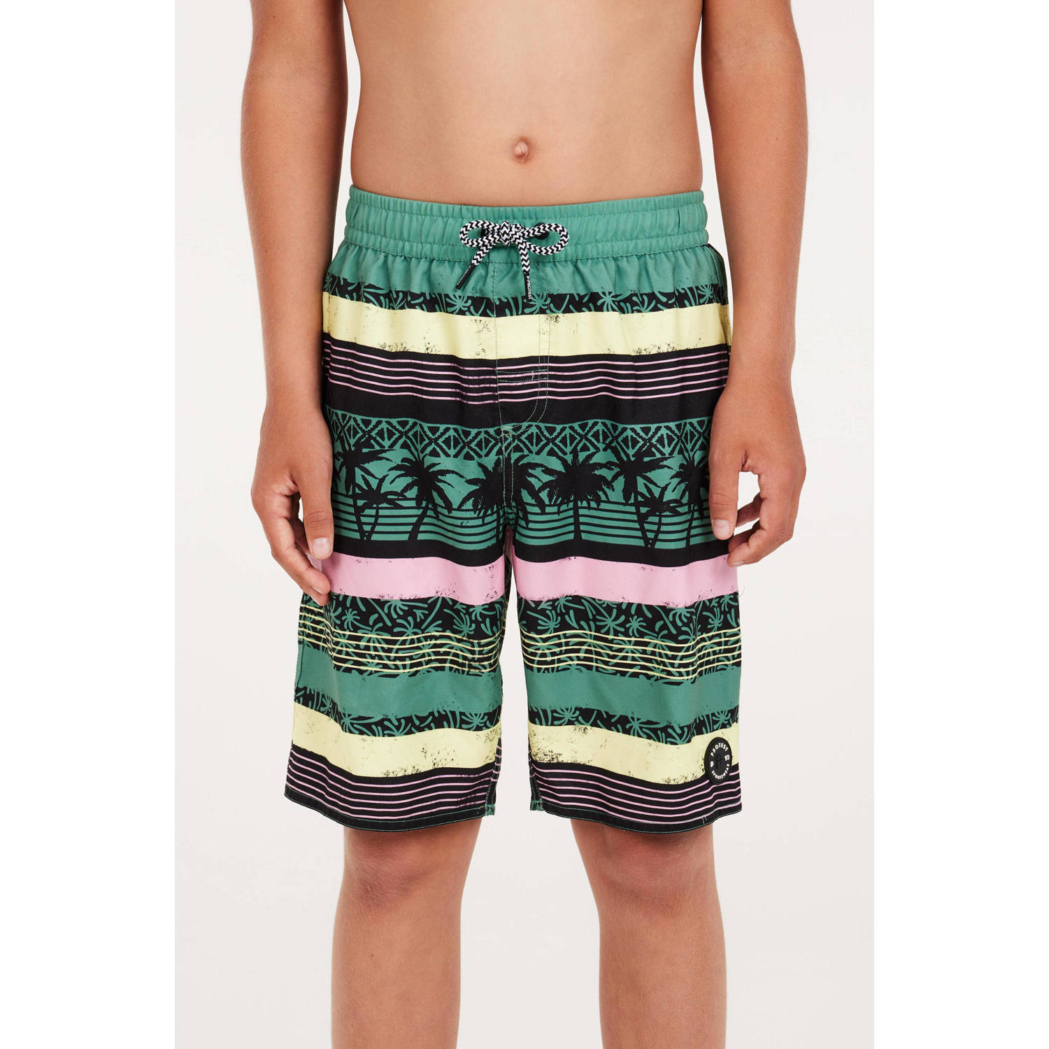 Protest zwemshort PRTFRISBY JR groen geel roze Jongens Polyester Streep 176