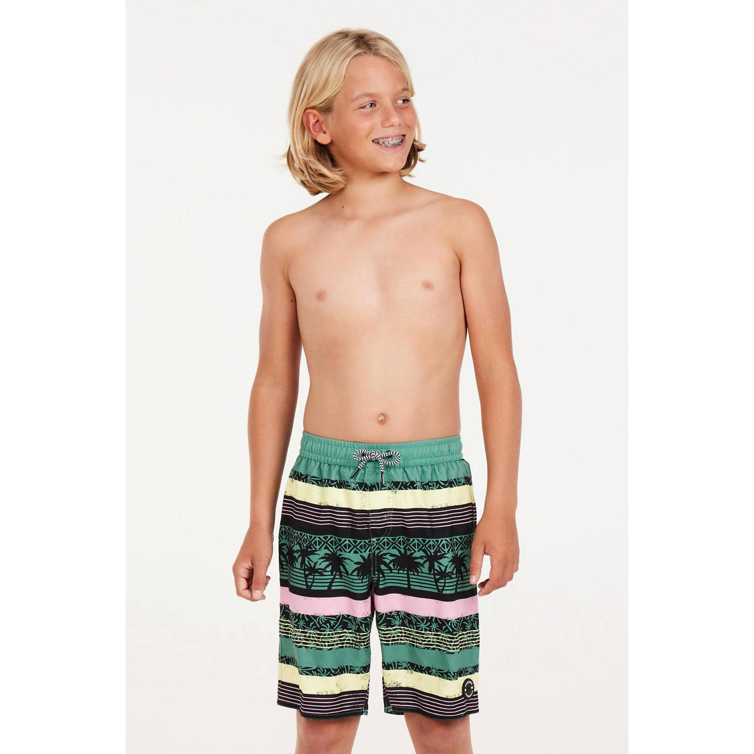 Protest zwemshort PRTFRISBY JR groen geel roze Jongens Polyester Streep 104