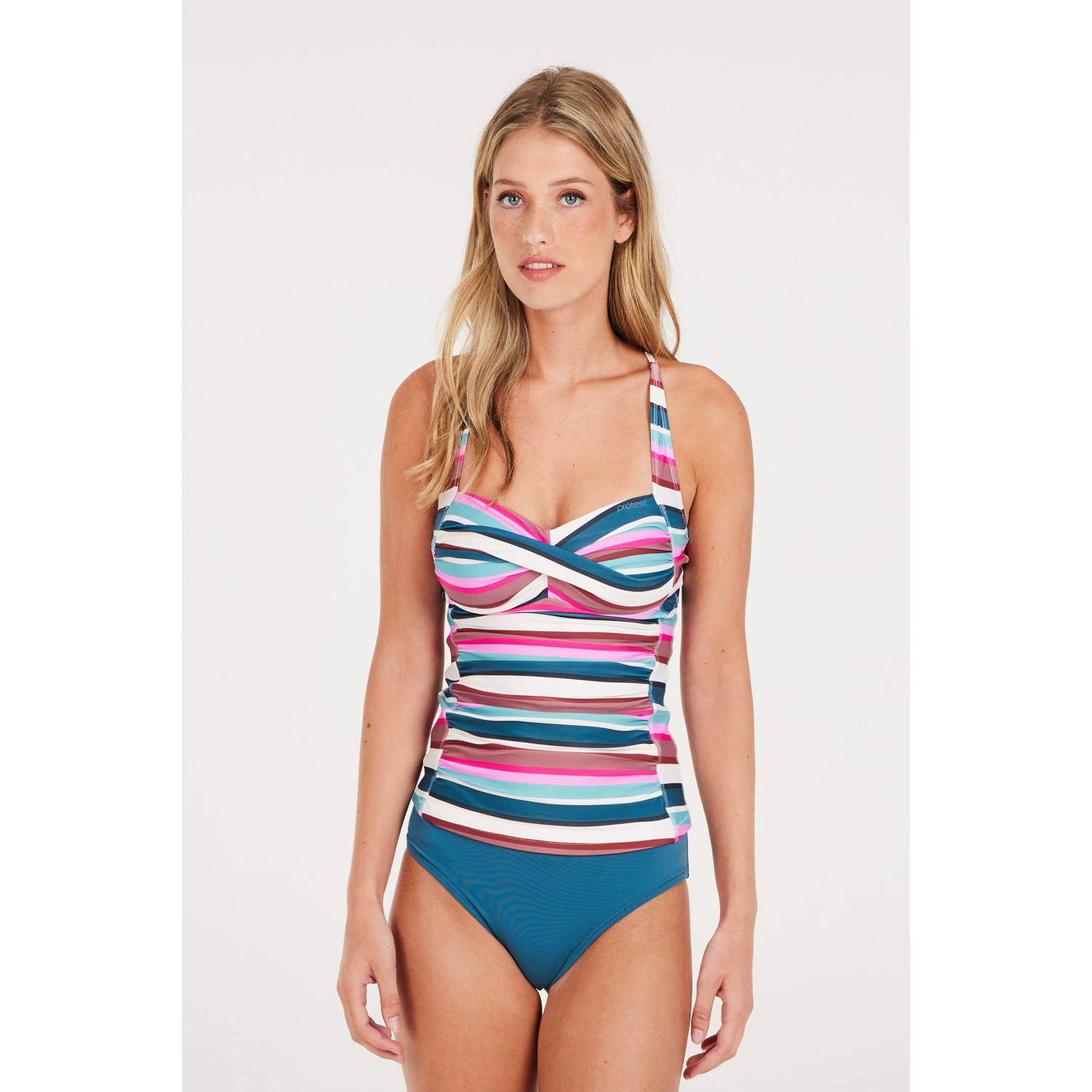 Protest voorgevormde tankini bikinitop MIXLUSCA roze wit blauw