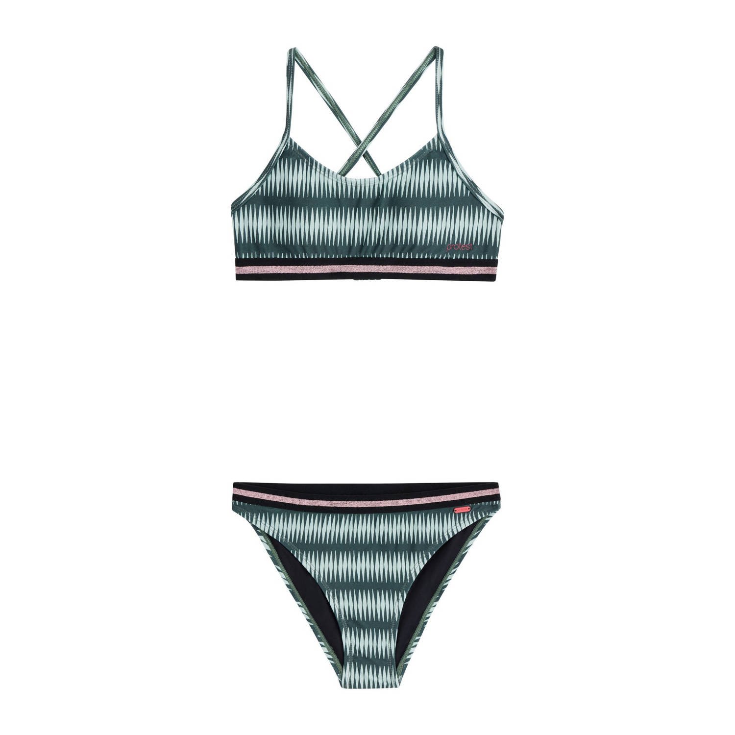 Protest crop bikini PRTENJOY JR donkergroen Meisjes Polyamide Streep 164