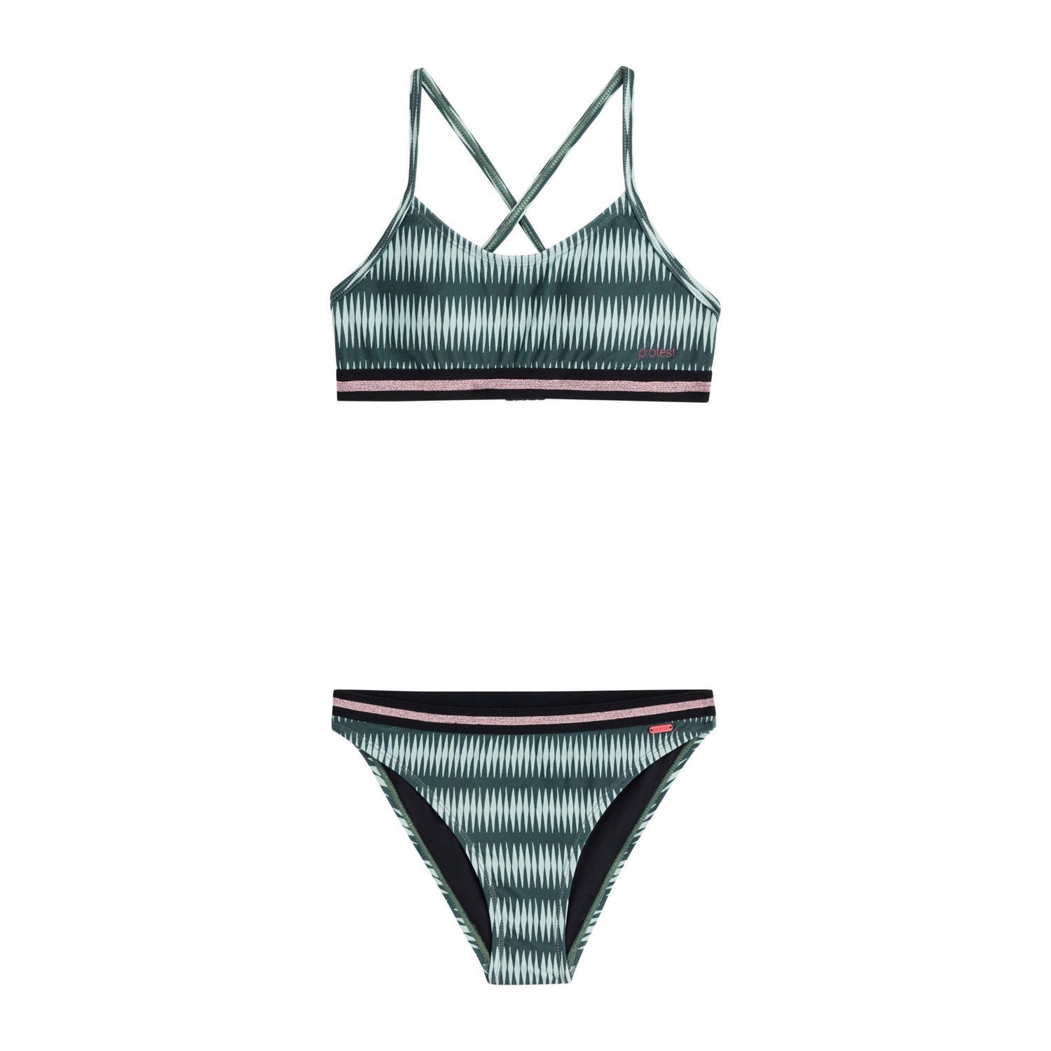 Protest crop bikini PRTENJOY JR donkergroen Meisjes Polyamide Streep 104