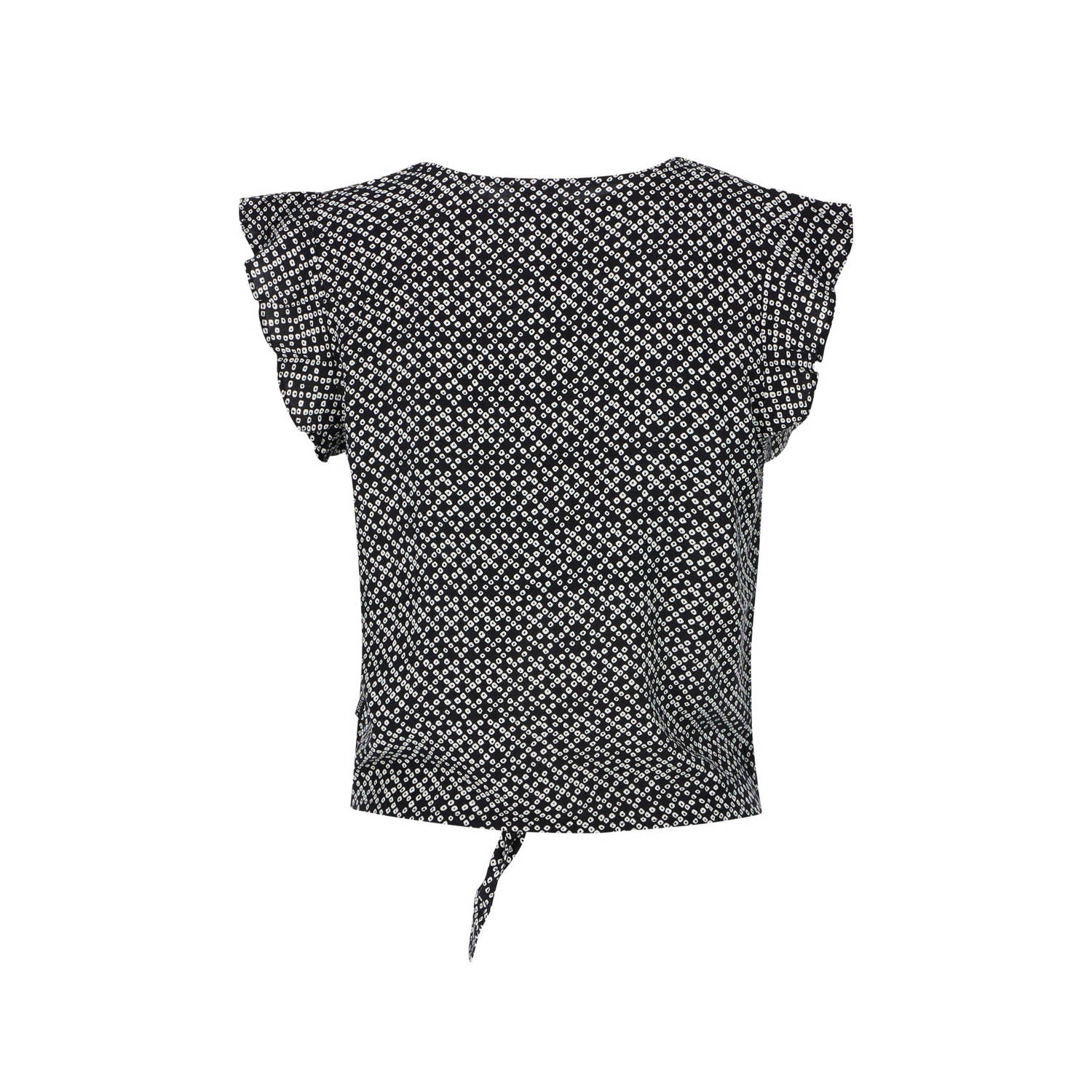 Protest top met all over print en ruches zwart wit