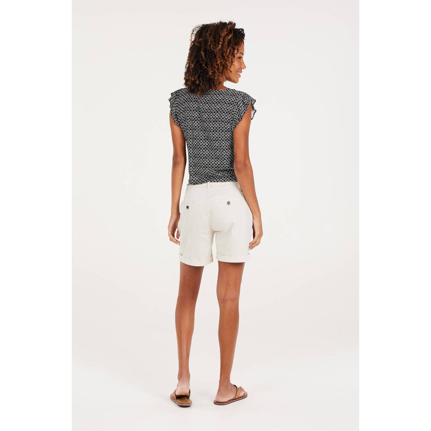 Protest top met all over print en ruches zwart wit