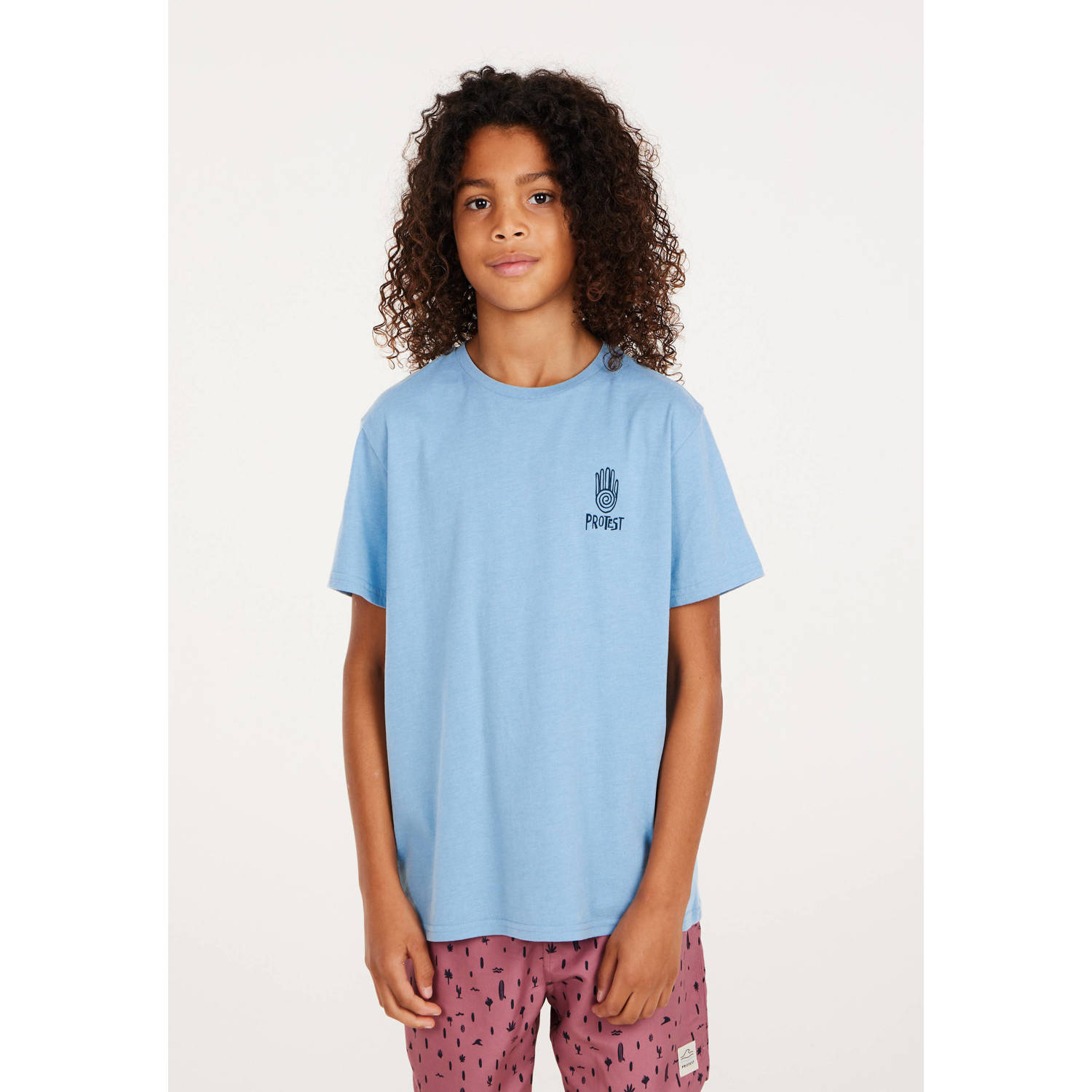 Protest T-shirt met printopdruk lichtblauw Jongens Stretchkatoen Ronde hals 116