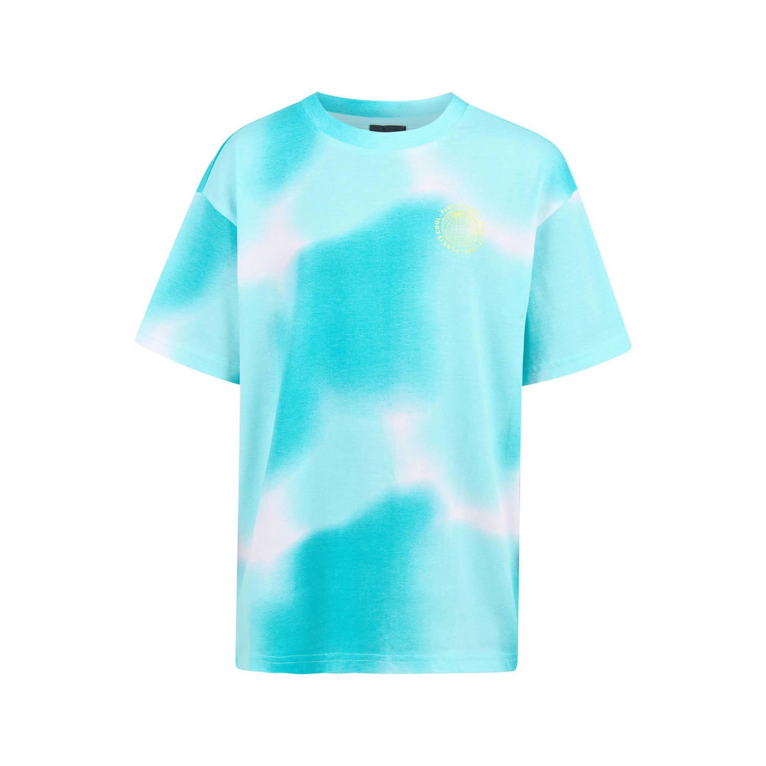 Shoeby tie-dye T-shirt turquoise wit Blauw Jongens Katoen Ronde hals Meerkleurig 110 116