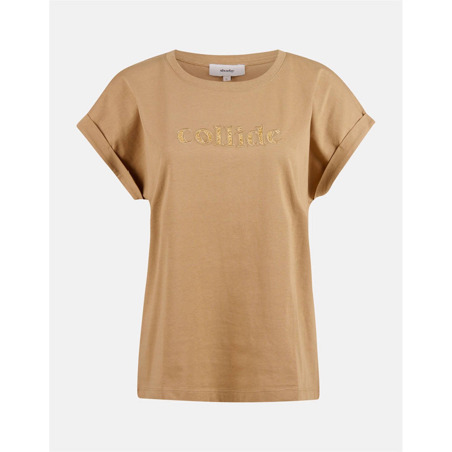 Shoeby T-shirt met tekst en borduursels lichtbruin