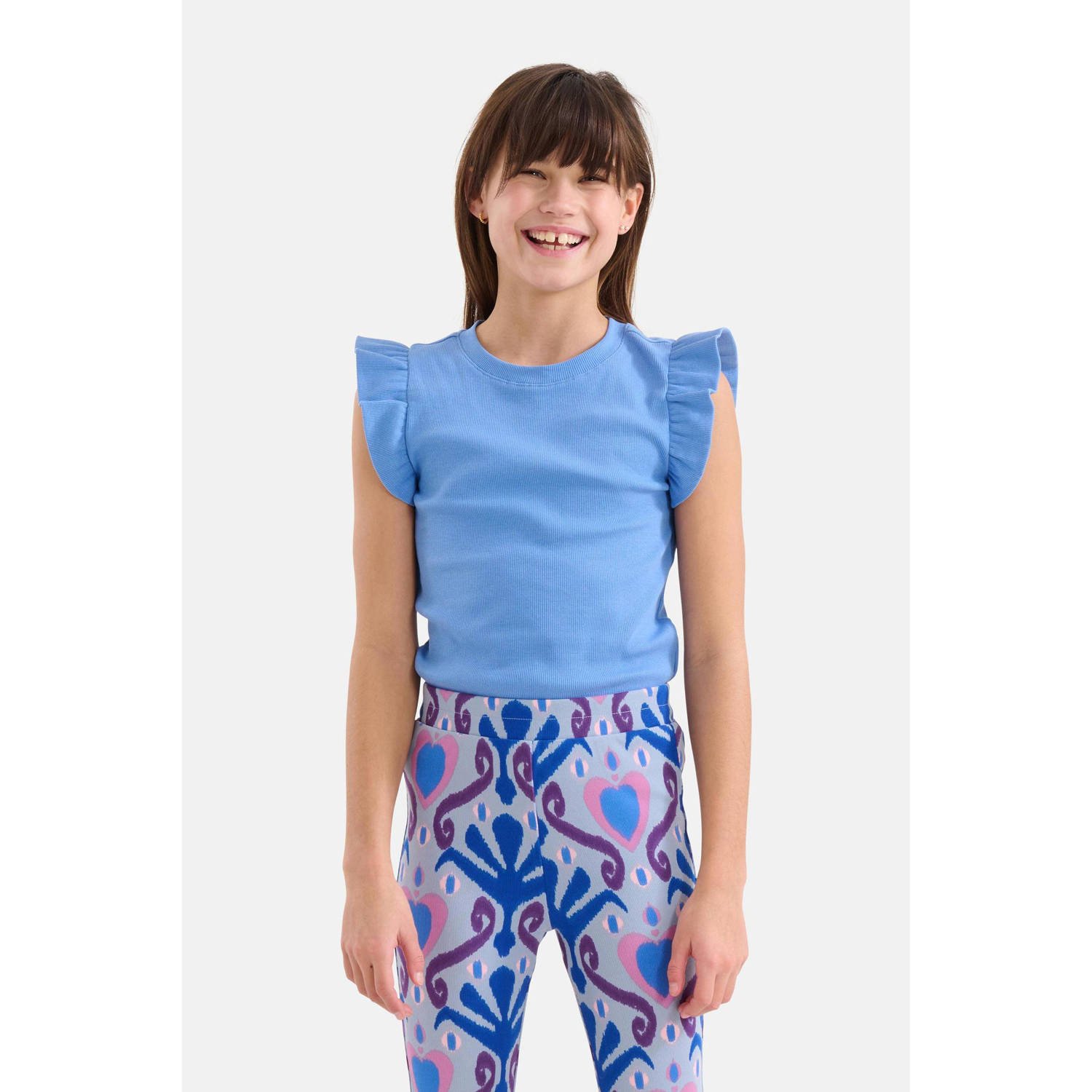 Shoeby T-shirt blauw Meisjes Katoen Ronde hals Effen 134 140