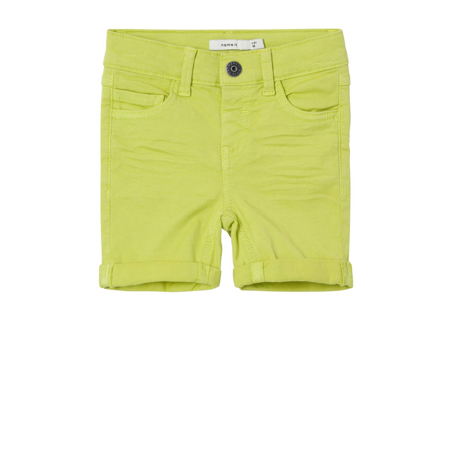 Name it MINI regular fit casual short NMMSILAS limegeel Korte broek Jongens Stretchkatoen 104