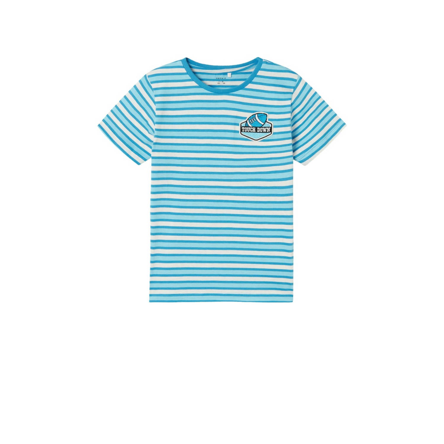 Name it KIDS gestreept T-shirt NKMDALOVAN aquablauw wit Jongens Katoen Ronde hals 134 140
