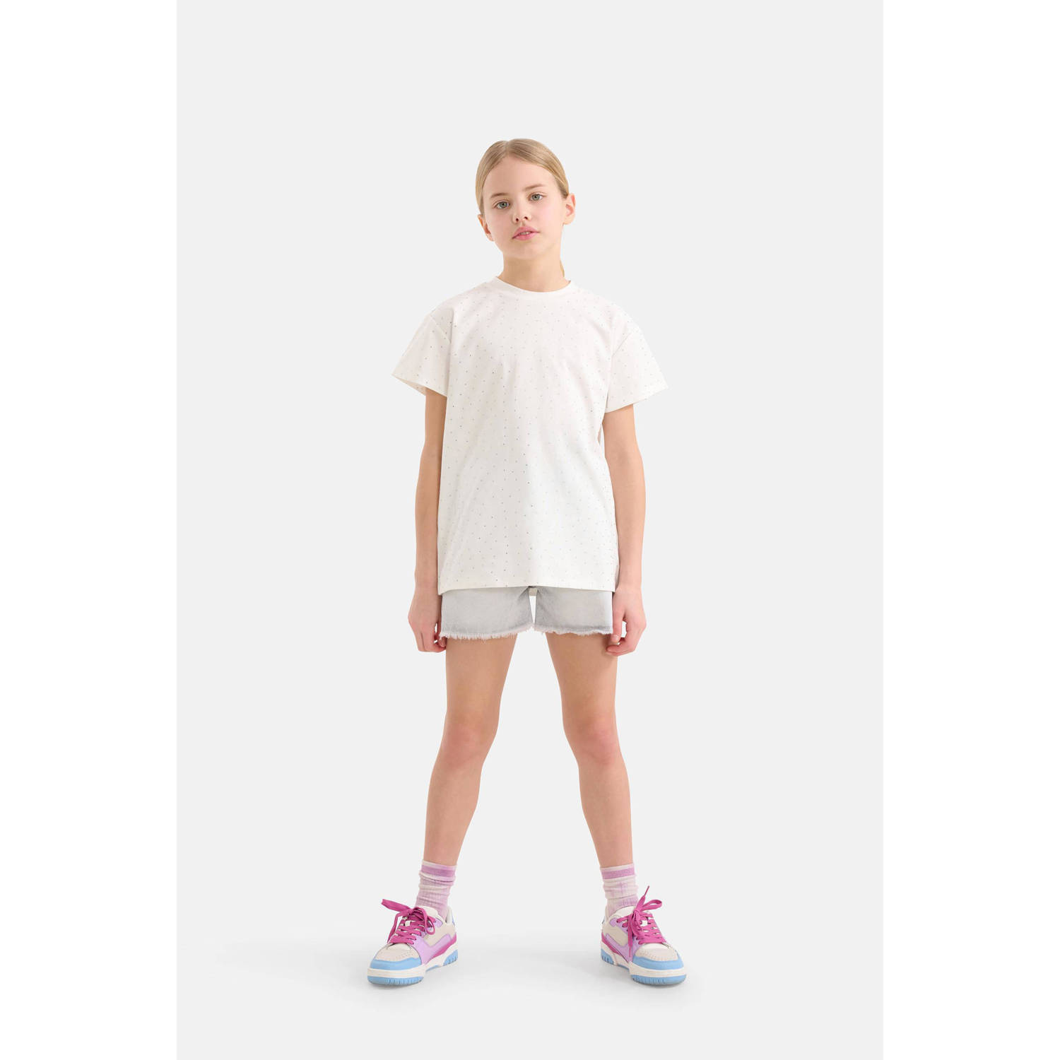 Shoeby T-shirt met all over print en strass steentjes wit