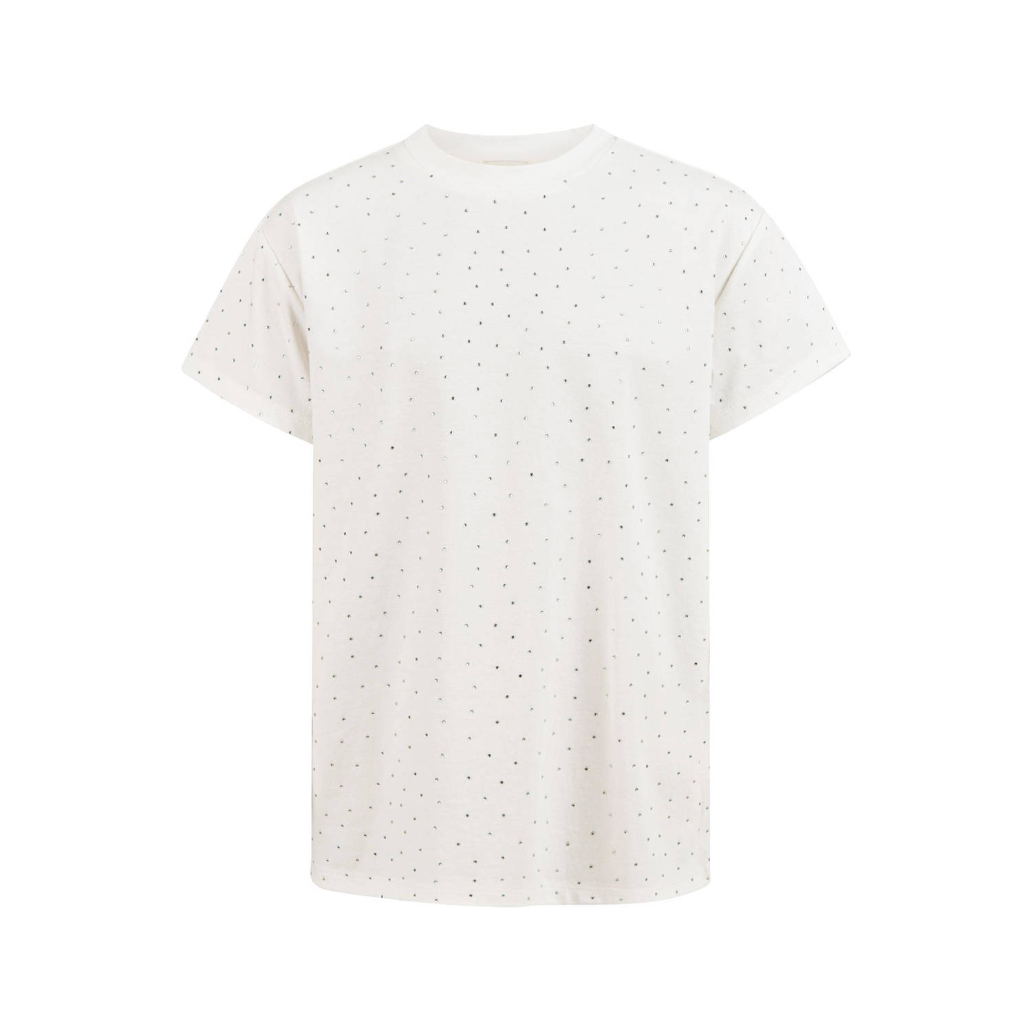 Shoeby T-shirt met all over print en strass steentjes wit Meisjes Katoen Ronde hals 134 140