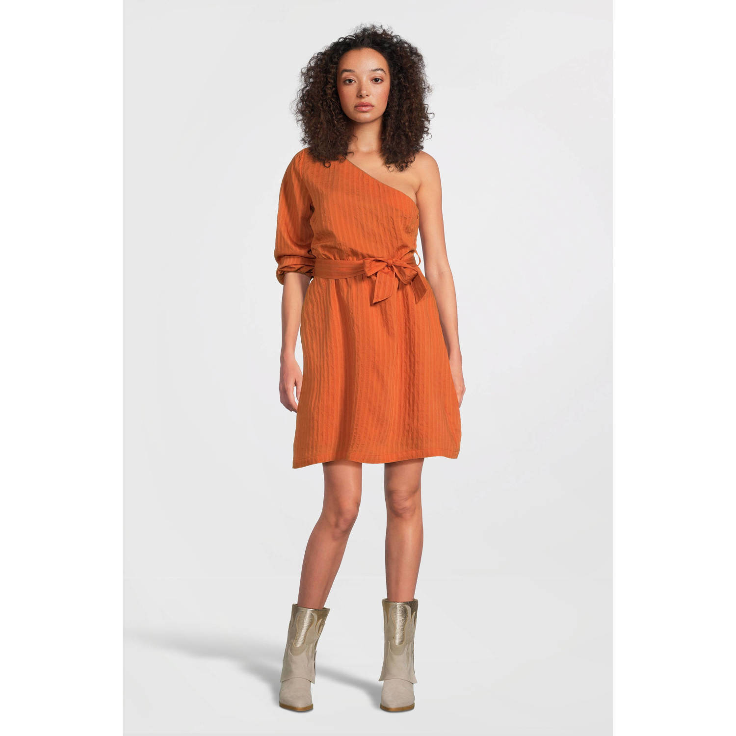 Another-Label gestreepte jurk oranje