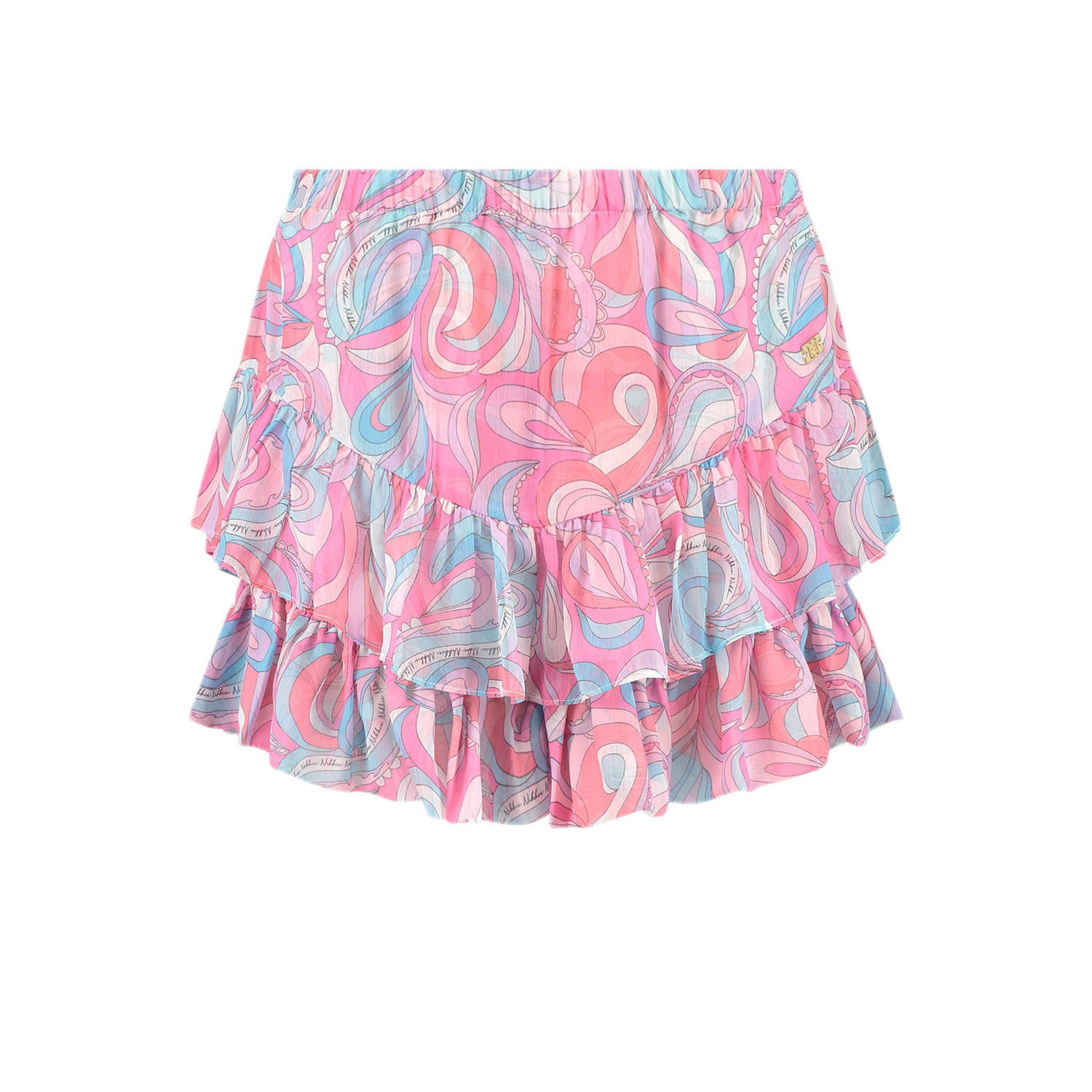 NIKKIE skort met paisleyprint en ruches roze blauw