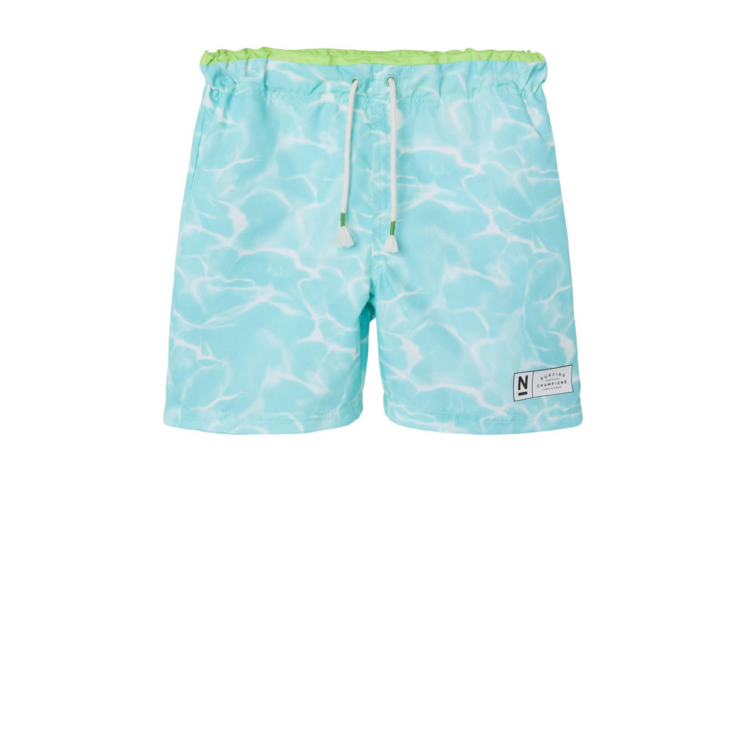 Name it KIDS zwemshort NKMZAGLO met all over print aquablauw groen Jongens Gerecycled polyester 110