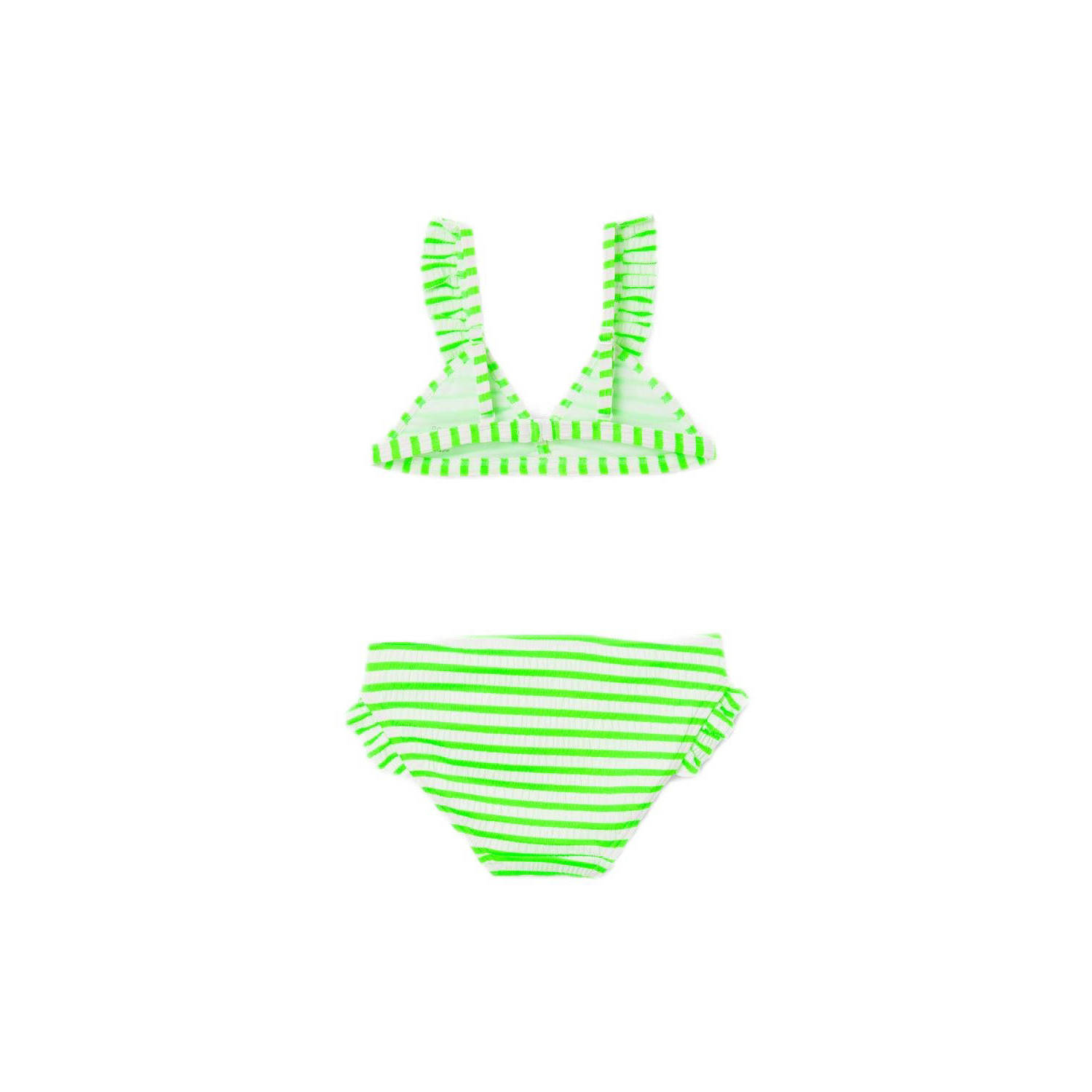 NAME IT KIDS triangel bikini met ruches neon groen wit