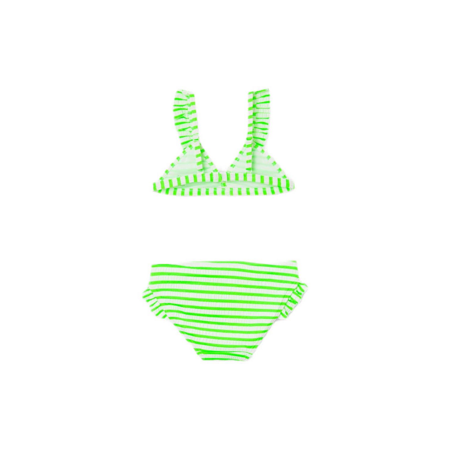 NAME IT KIDS triangel bikini met ruches NKFZALEY neon groen wit