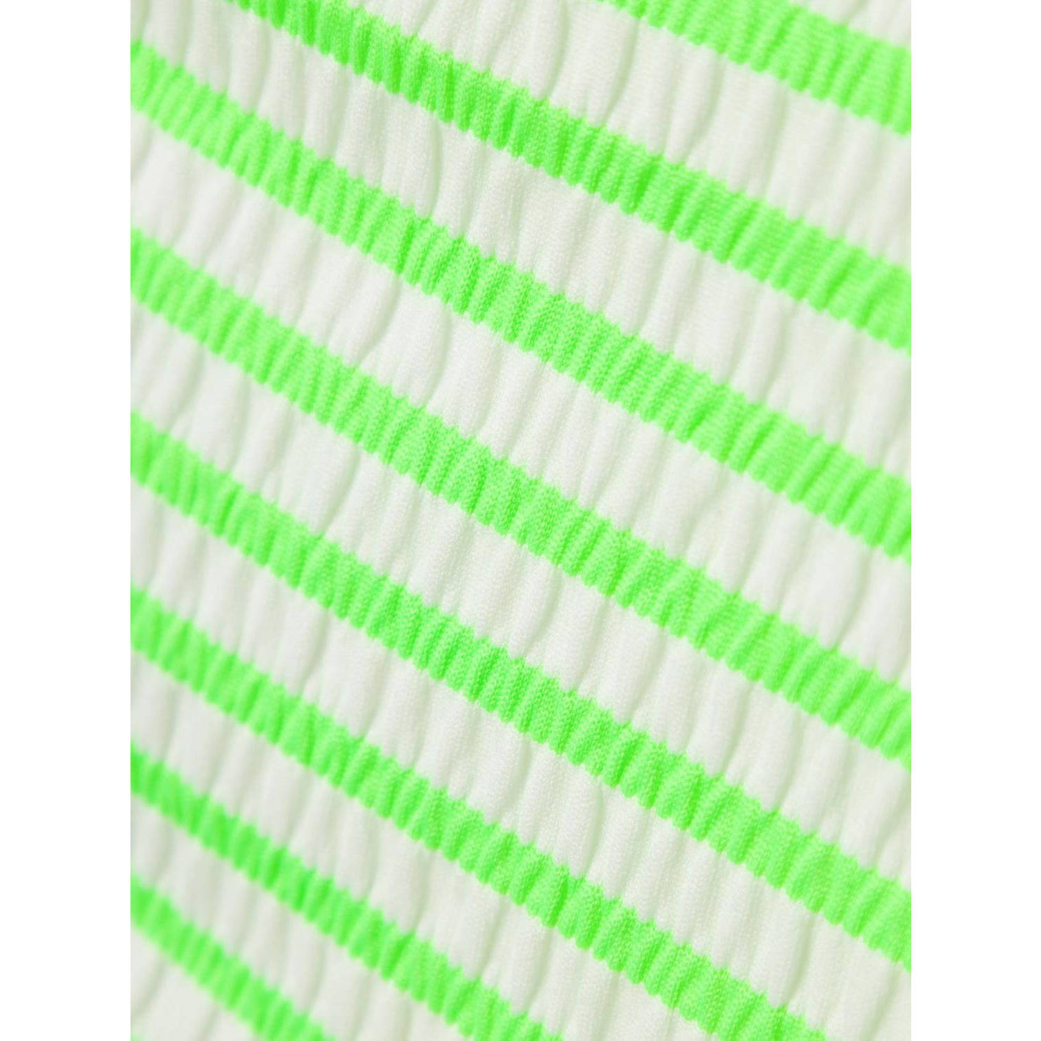 NAME IT KIDS triangel bikini met ruches neon groen wit