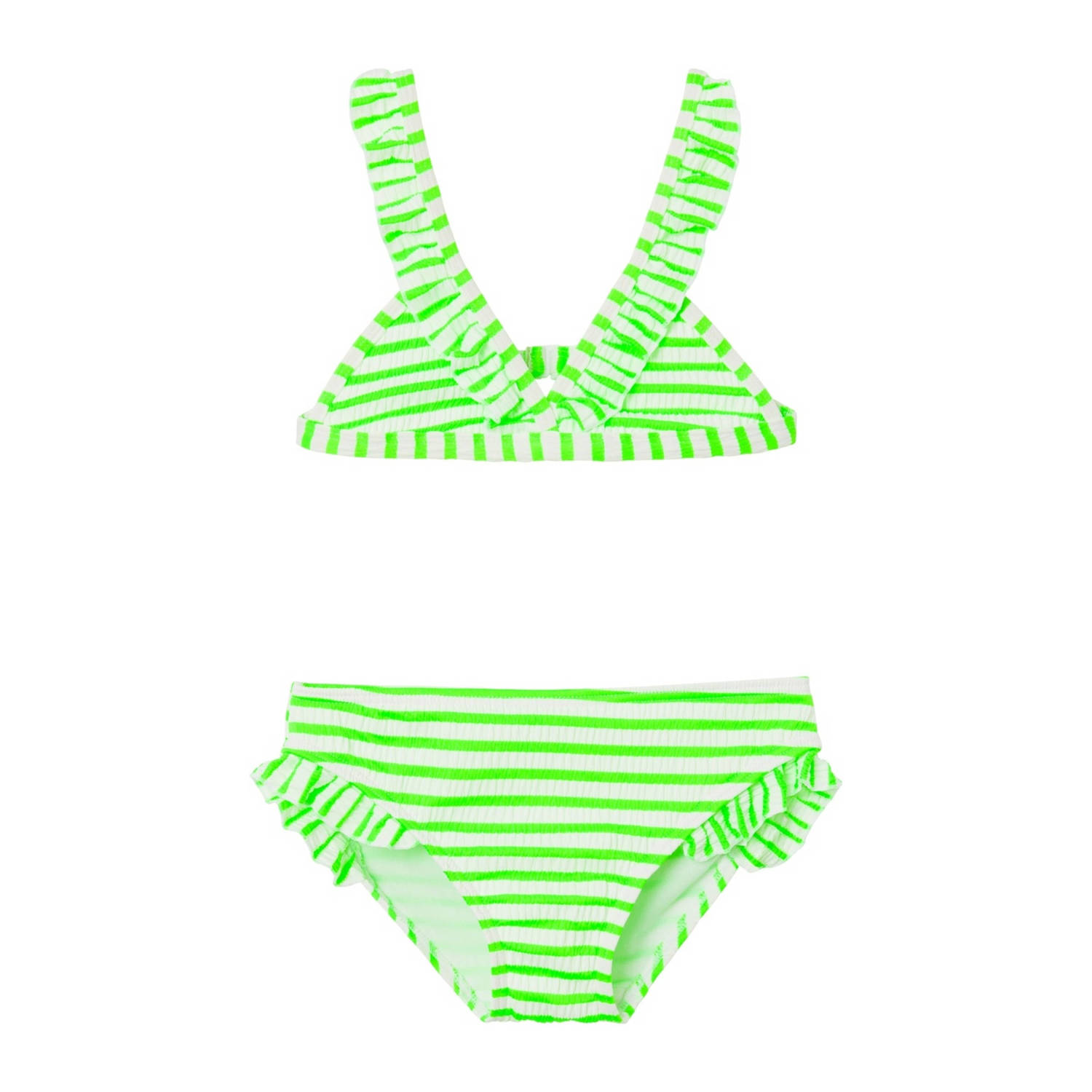 Name it KIDS triangel bikini met ruches NKFZALEY neon groen wit Meisjes Polyester 110 116