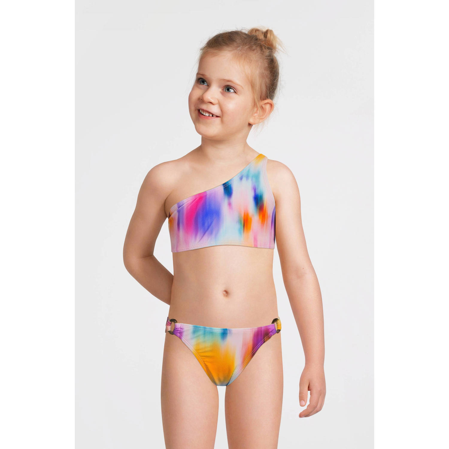 Name it KIDS one shoulder bikini NKFZELIA roze blauw oranje Meisjes Polyester 110 116