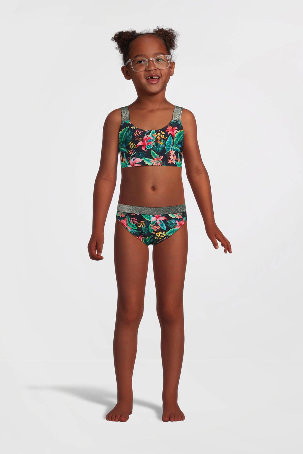 NAME IT KIDS crop bikini NKFZERIA donkerblauw/groen/roze