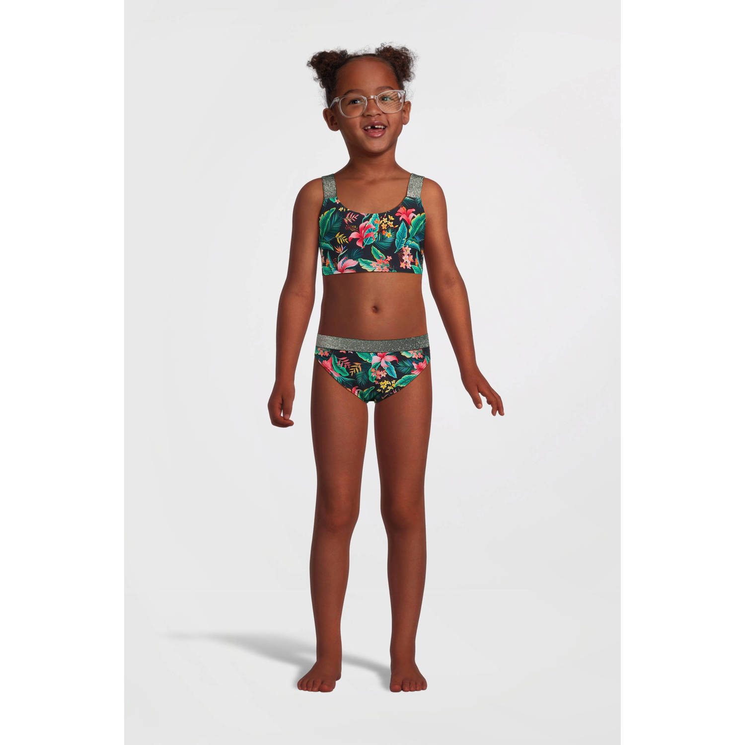 NAME IT KIDS crop bikini NKFZERIA donkerblauw groen roze