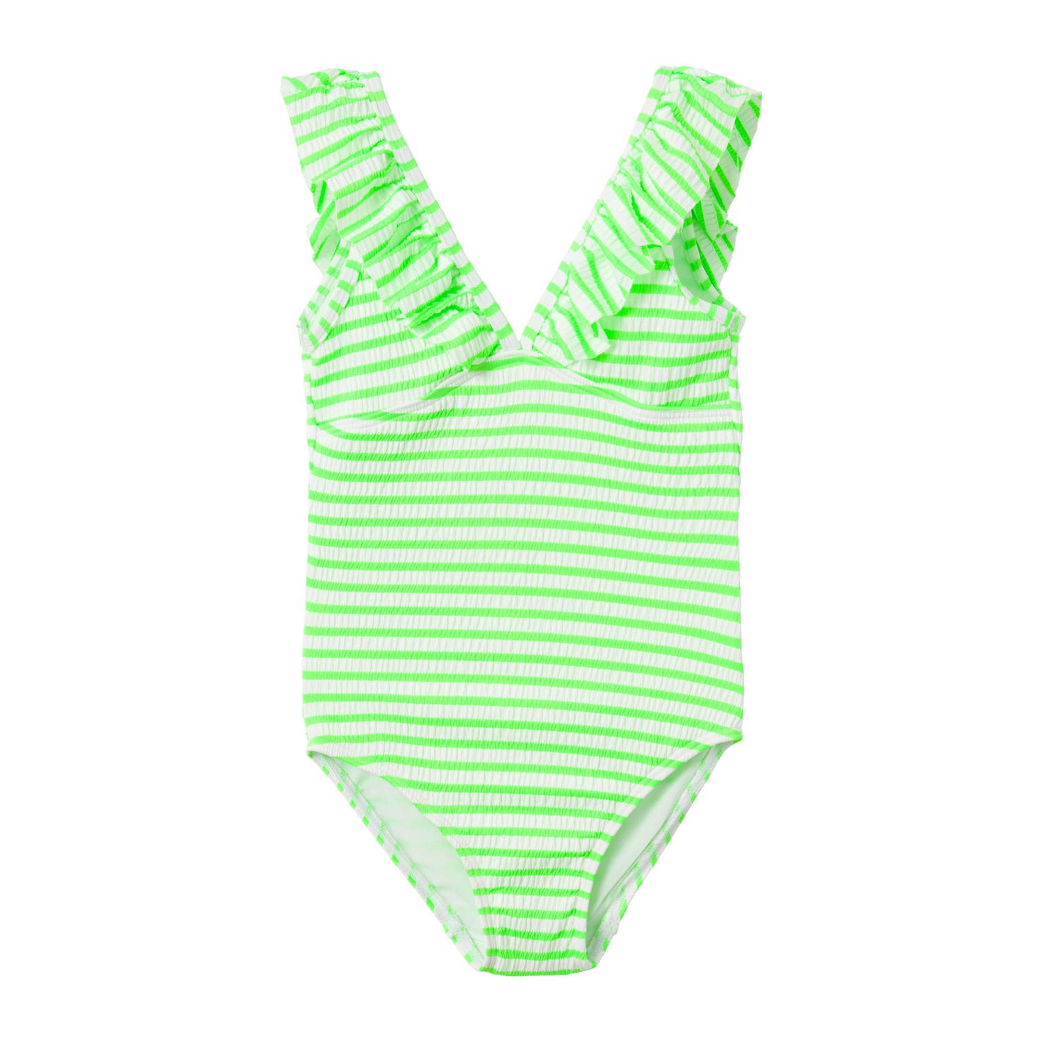 NAME IT KIDS badpak met ruches NKFZALEY neon groen wit