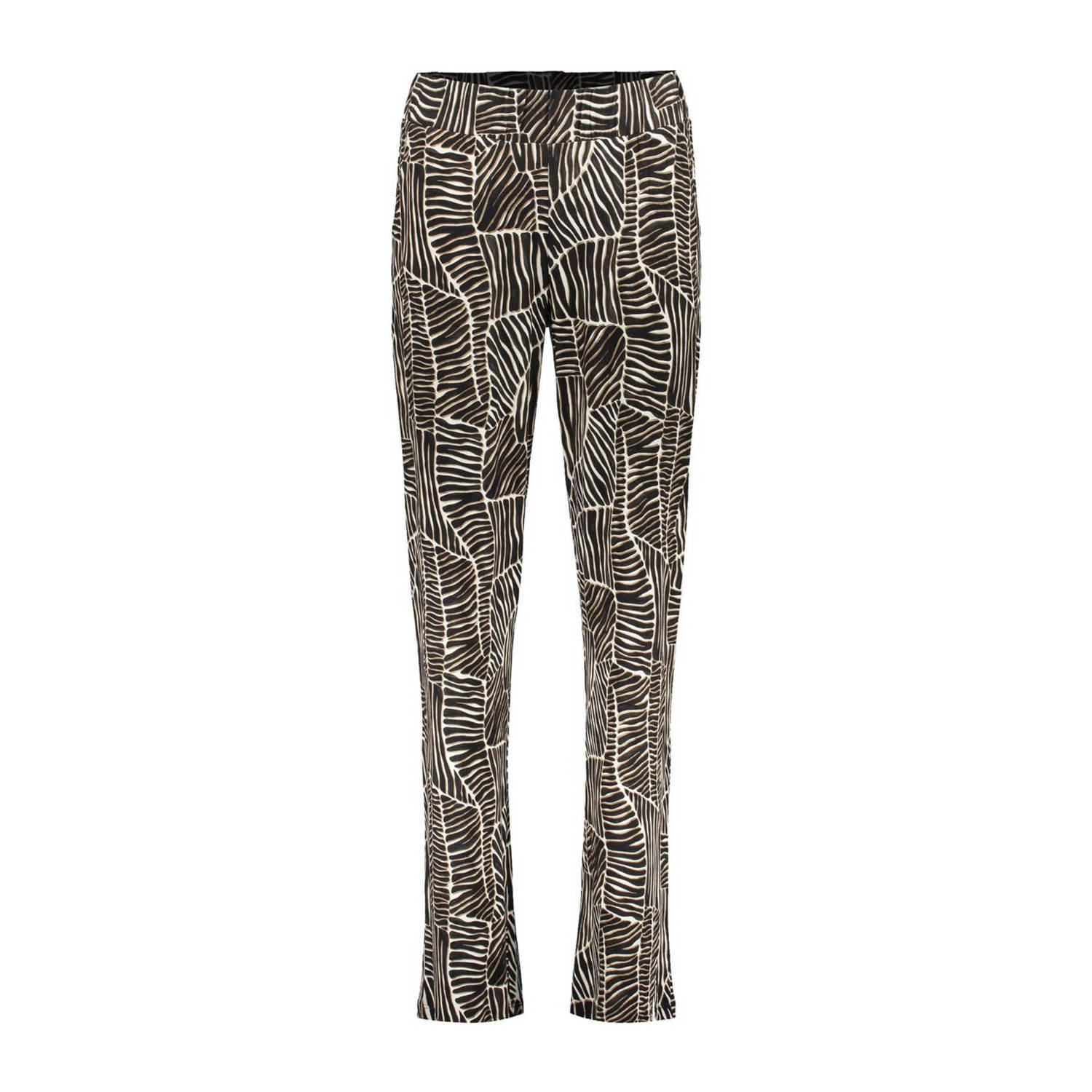 Geisha high waist flared broek met all over print zwart wit