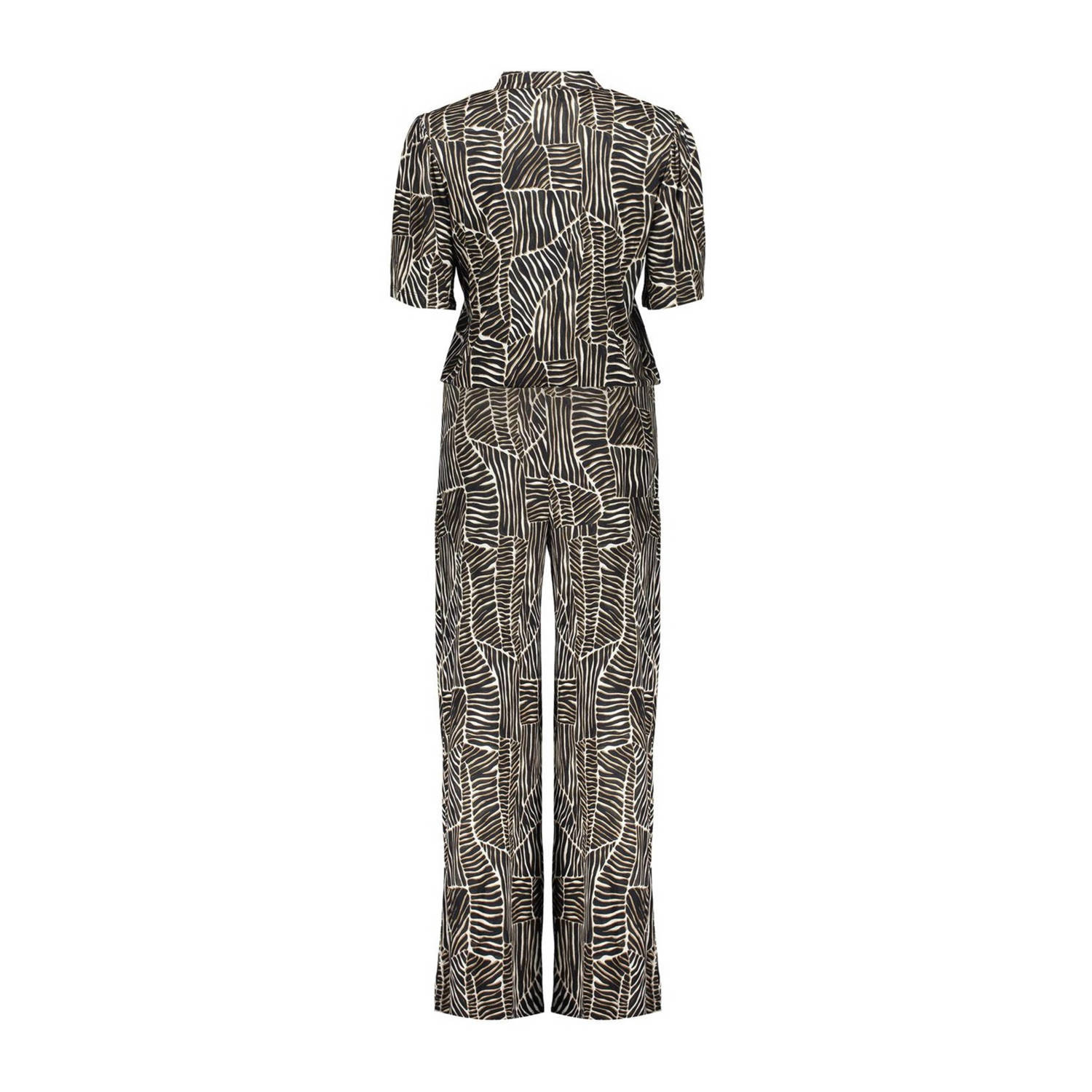 Geisha jumpsuit met all over print zwart wit