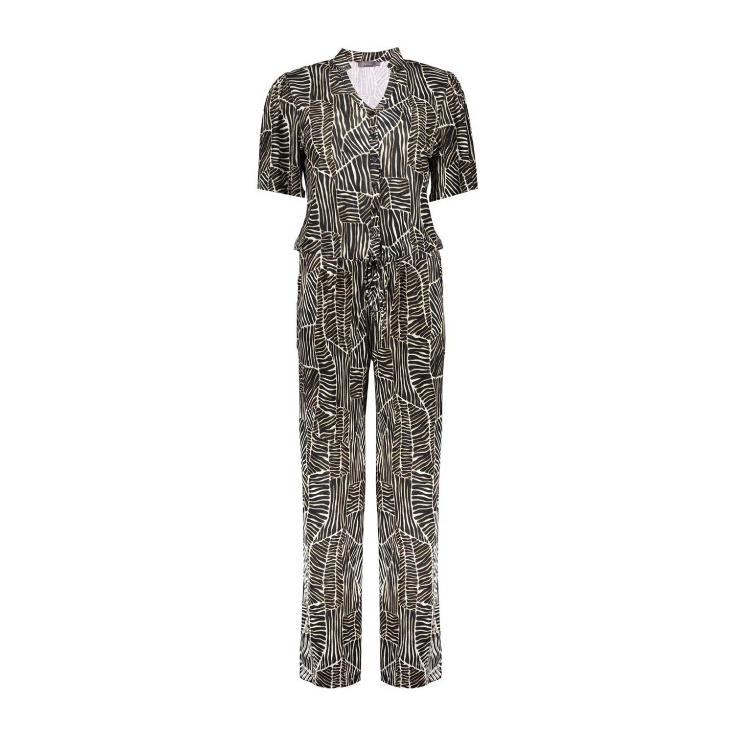 Geisha jumpsuit met all over print zwart wit