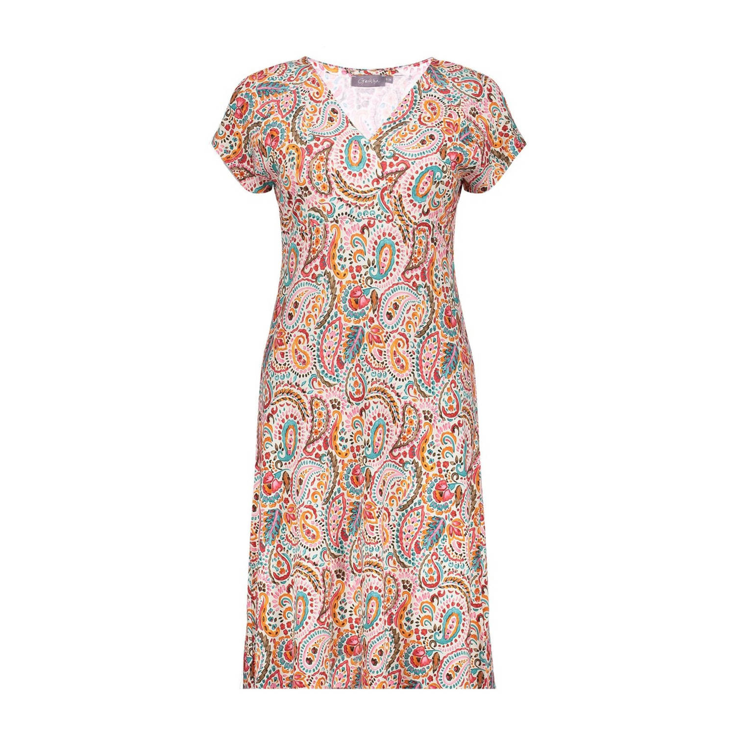 Geisha Midi Jurk met Korte Mouwen en Print Multicolor Dames