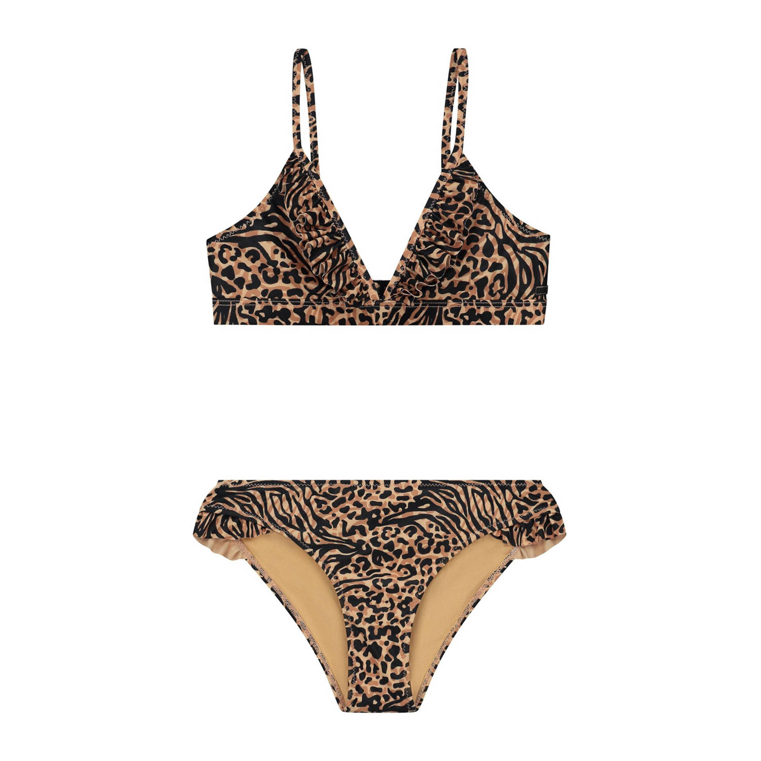 Shiwi bikini Blake met ruches bruin Meisjes Polyester Panterprint 122 128