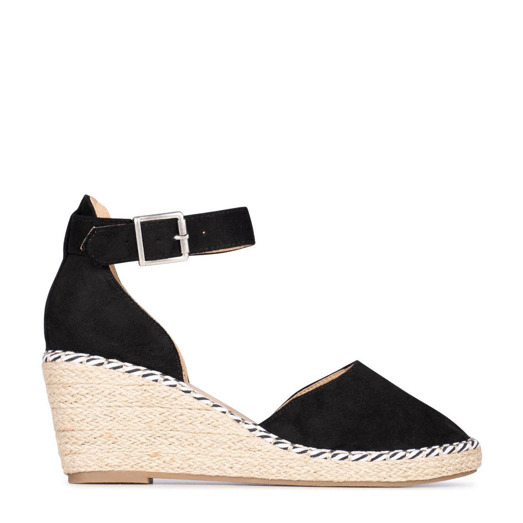 Zwarte dames POSH by Poelman Enid espadrilles van synthetisch materiaal met sleehak en effen
