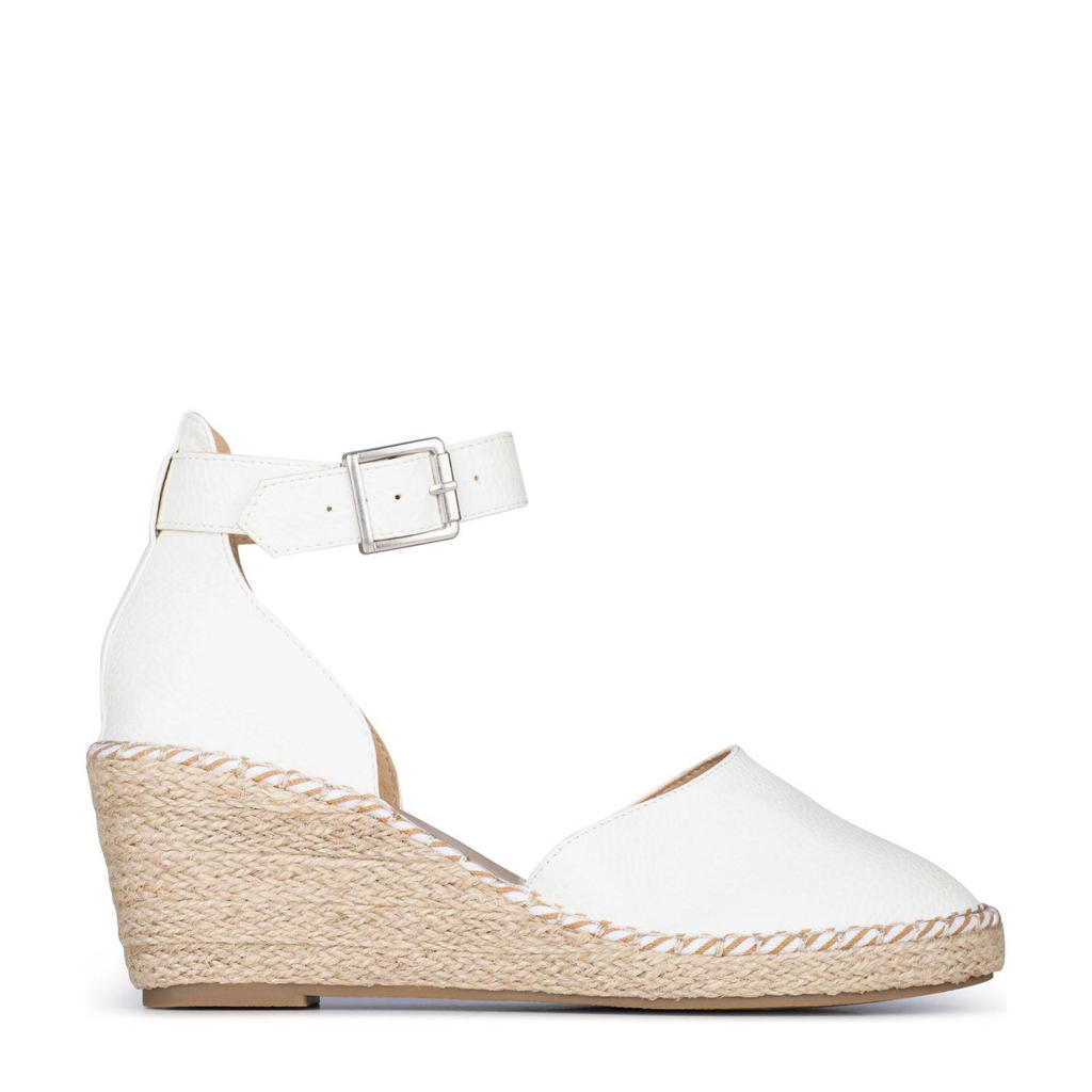 Witte dames POSH by Poelman Enid espadrilles van synthetisch materiaal met sleehak en effen