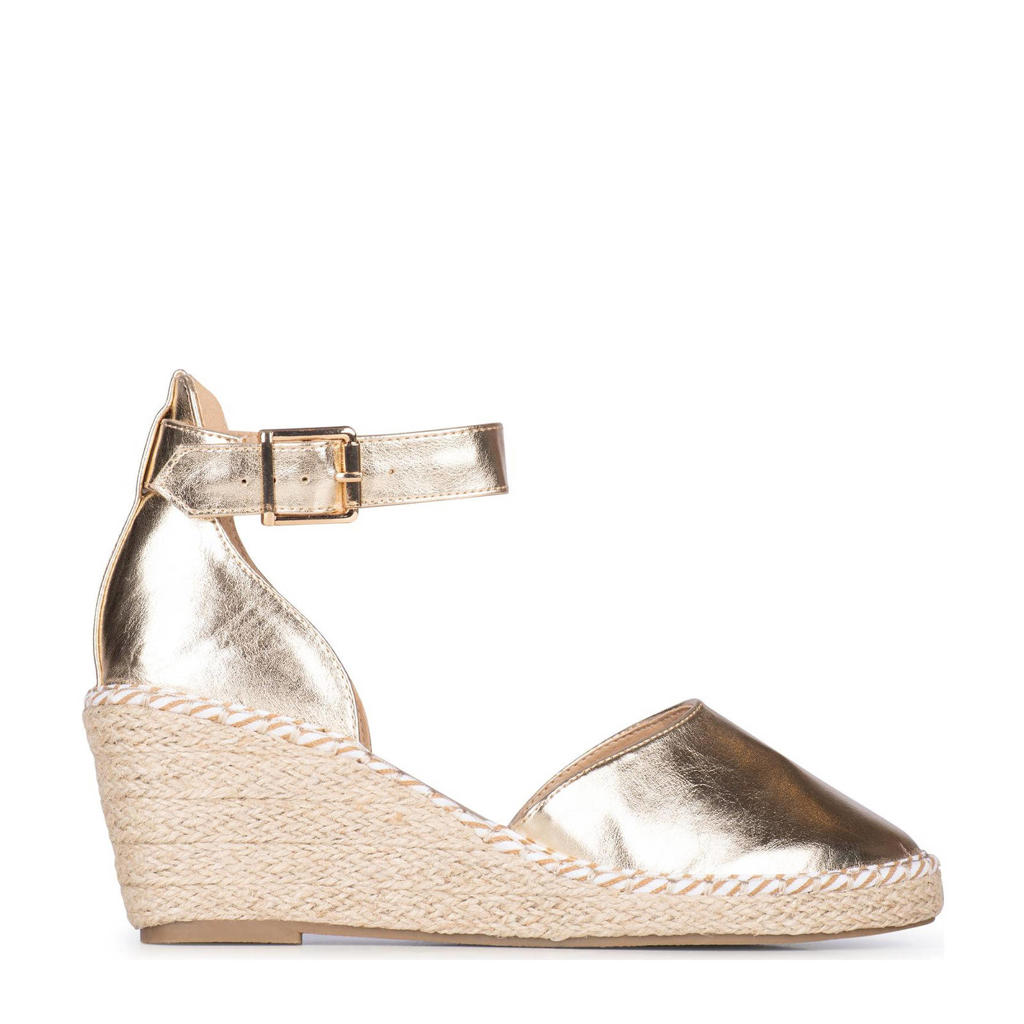 Gouden dames POSH by Poelman Enid espadrilles van synthetisch materiaal met sleehak en effen