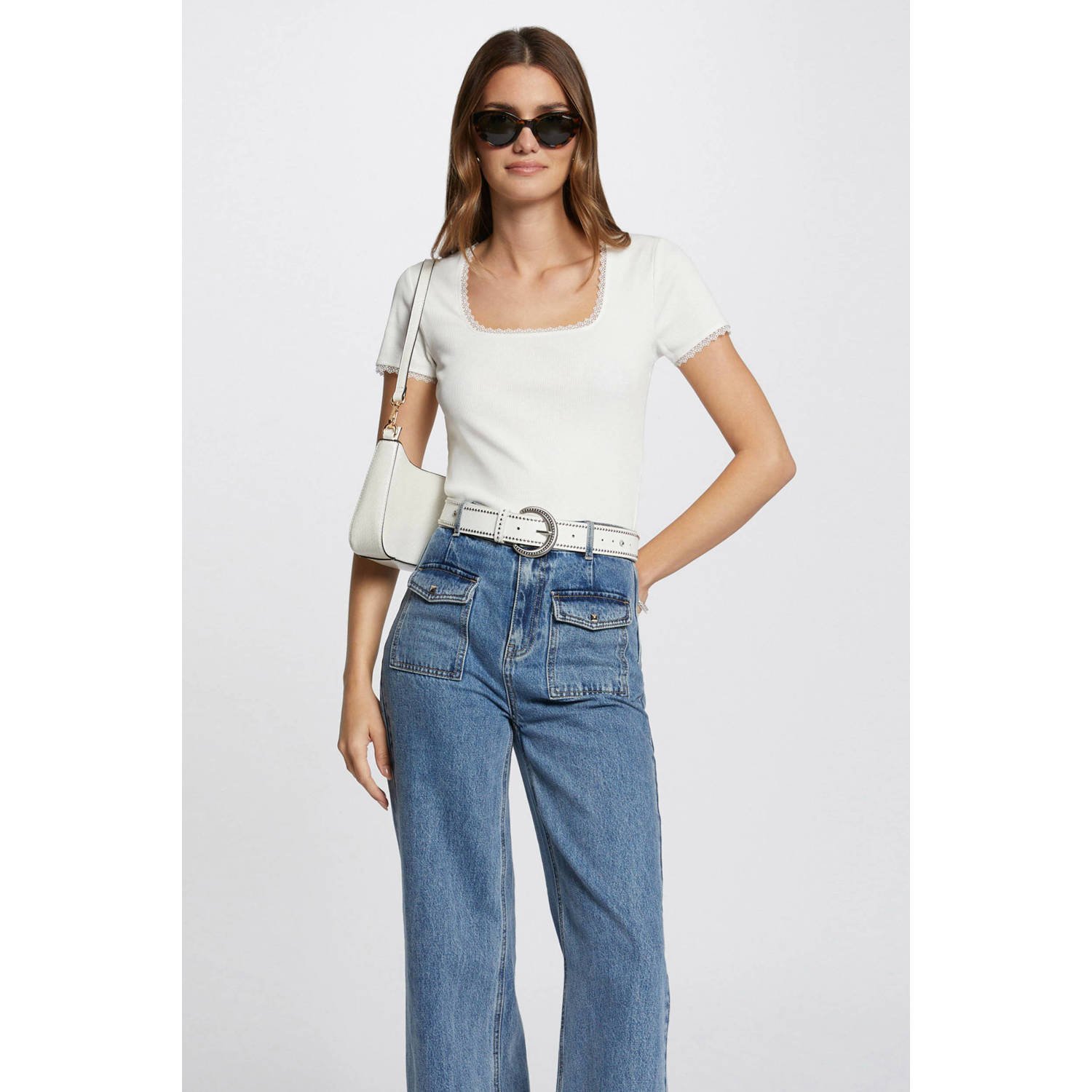 Morgan ribgebreide top ecru