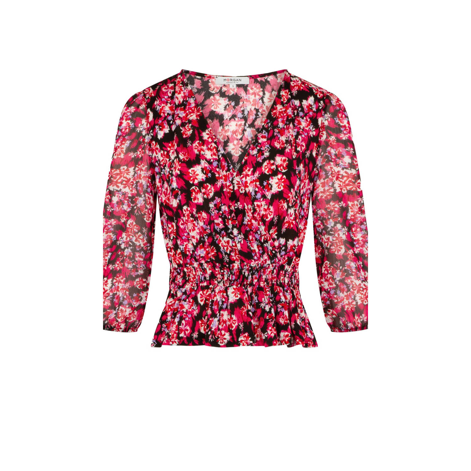 Morgan blousetop met all over print en volant rood zwart ecry