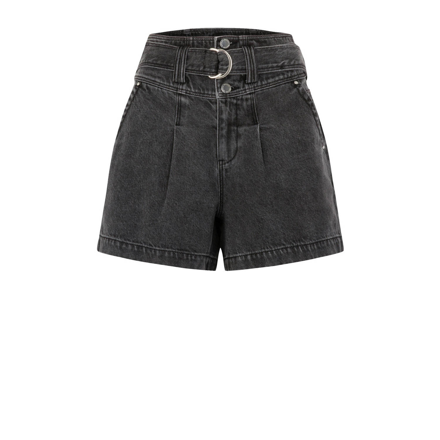 Morgan high waist straight fit denim short grey denim