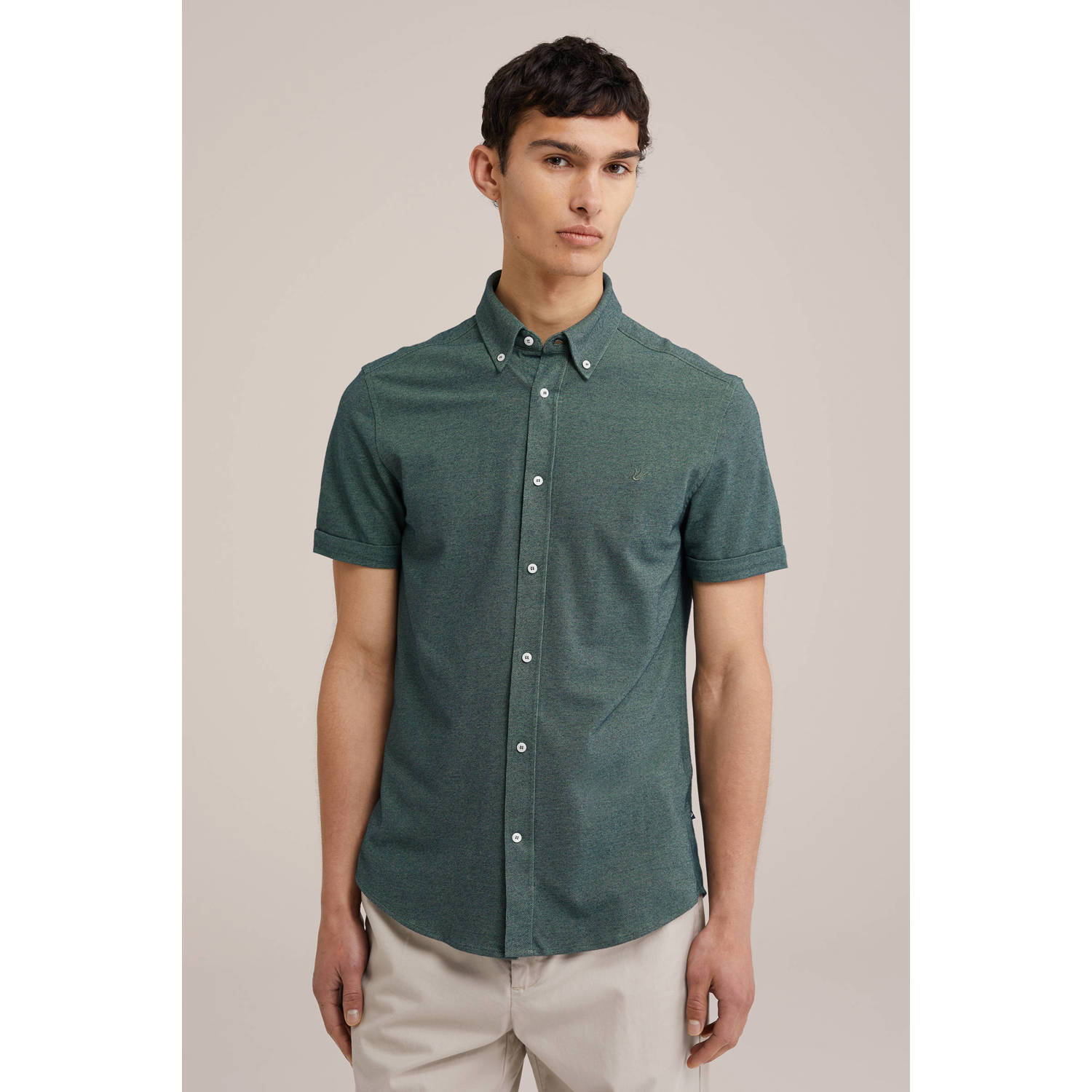 WE Fashion WE Fundamentals slim fit overhemd dark green