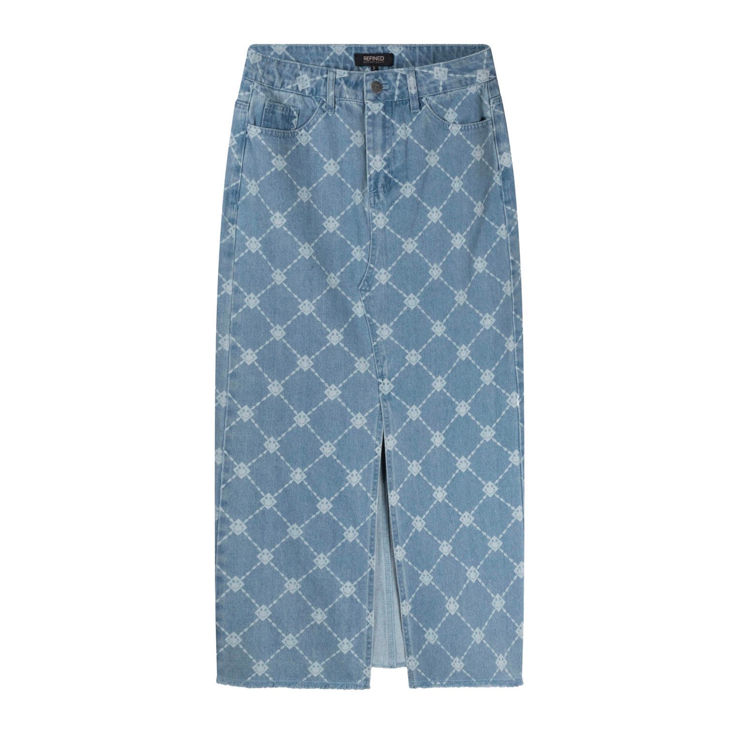 Refined Department spijkerrok met all over print light blue denim