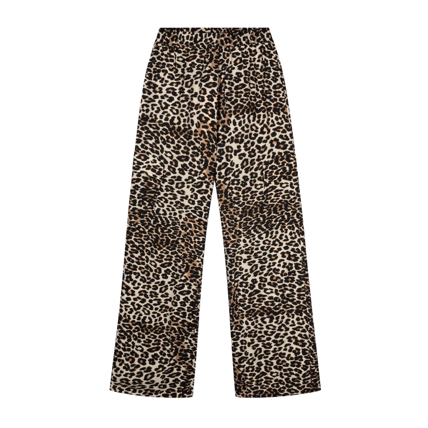 Refined Department high waist straight fit cargobroek met panterprint bruin zwart