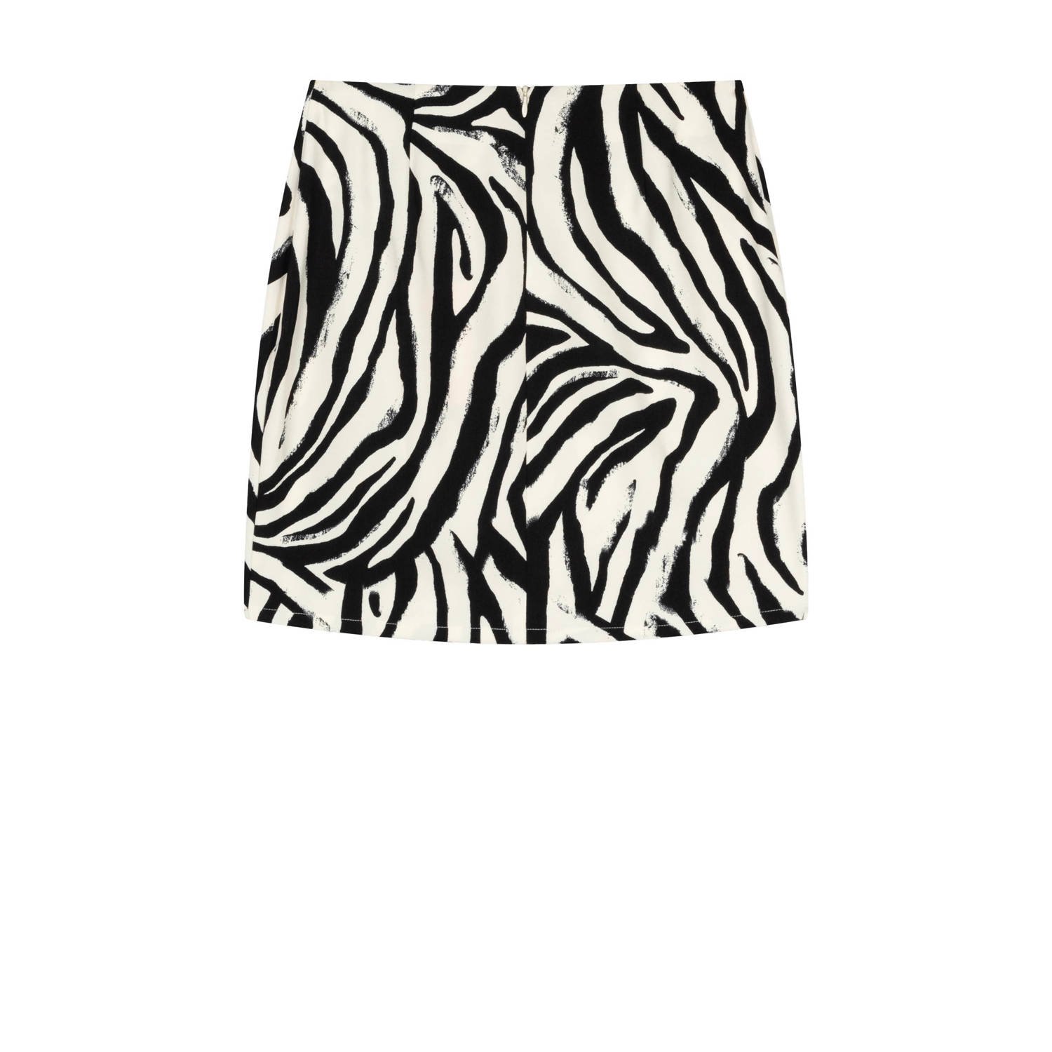 Refined Department rok Zebra met zebraprint en ruches zwart wit