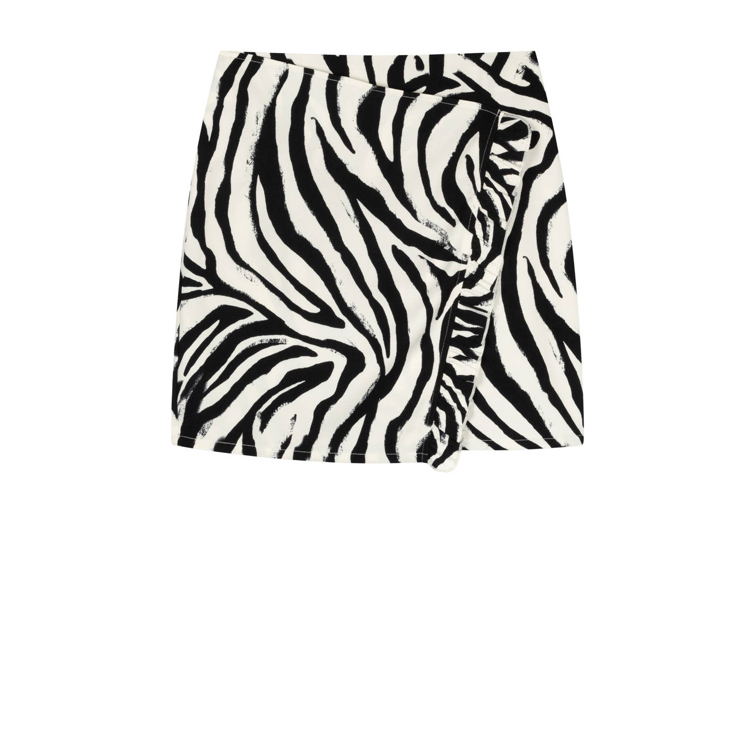 Refined Department rok Zebra met zebraprint en ruches zwart wit