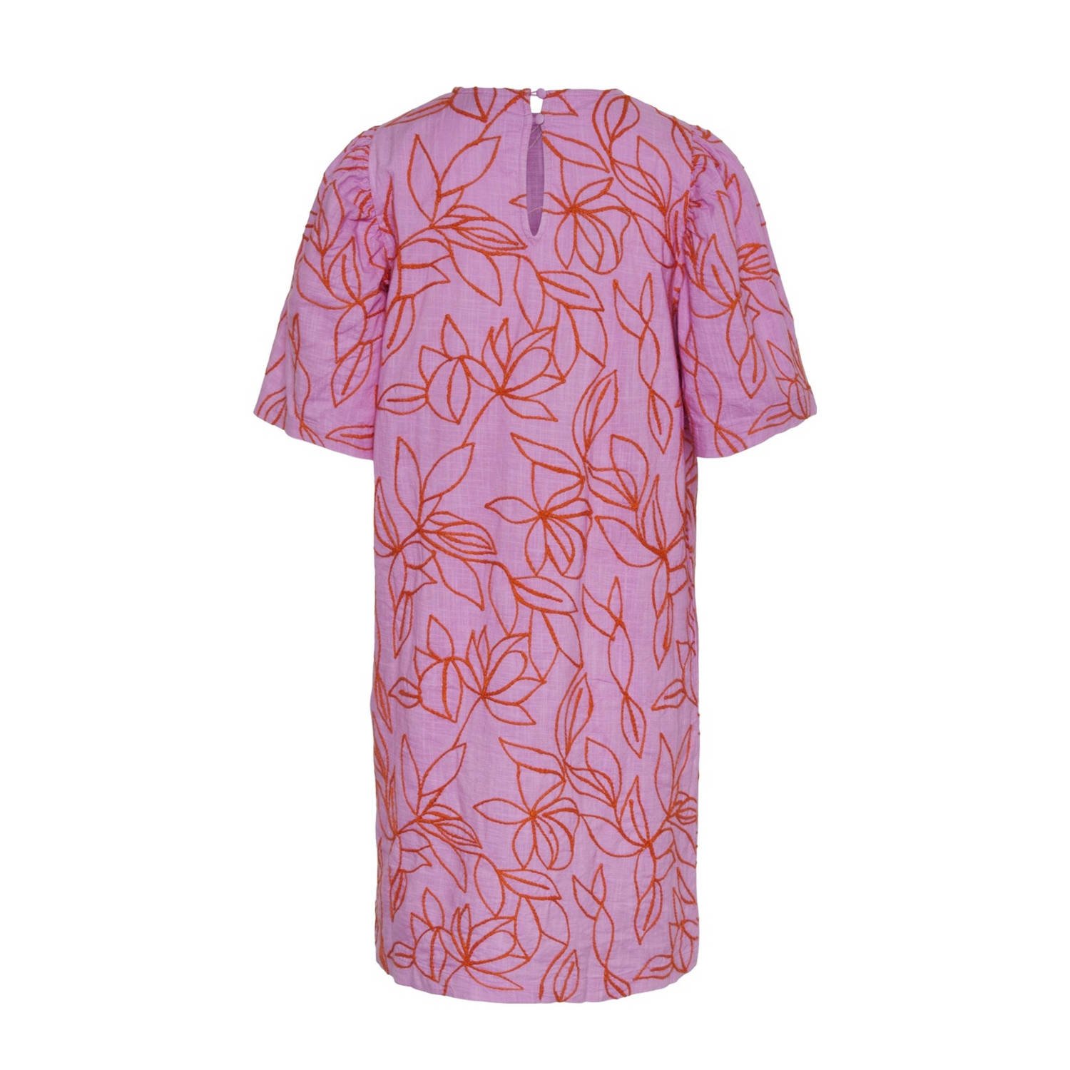Y.A.S jurk YASCONEA met all over print en borduursels roze lila oranje