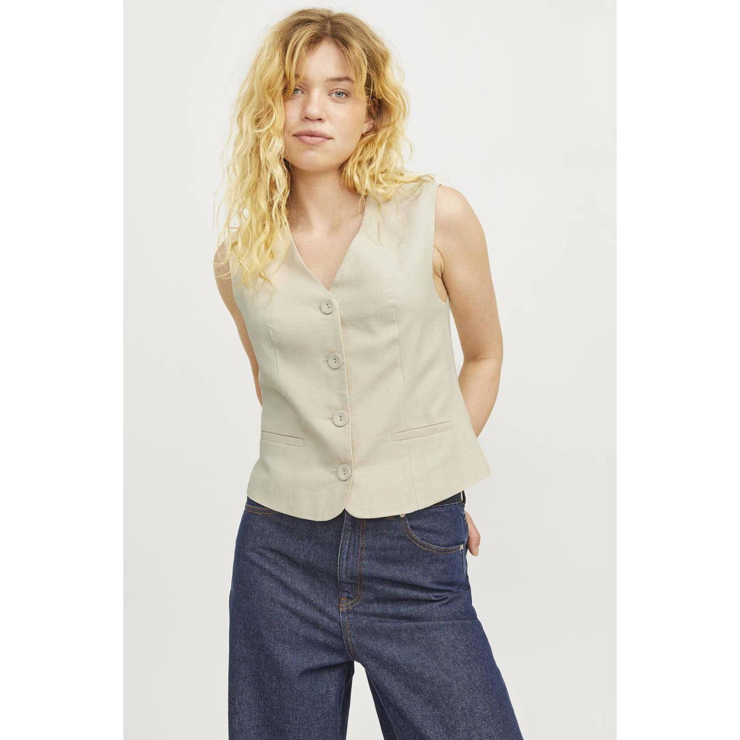 Jack & jones Linnen Vest in Sandshell Beige Dames