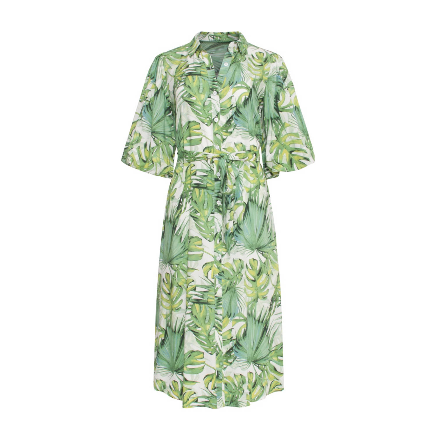 Smashed Lemon blousejurk met all over print groen wit