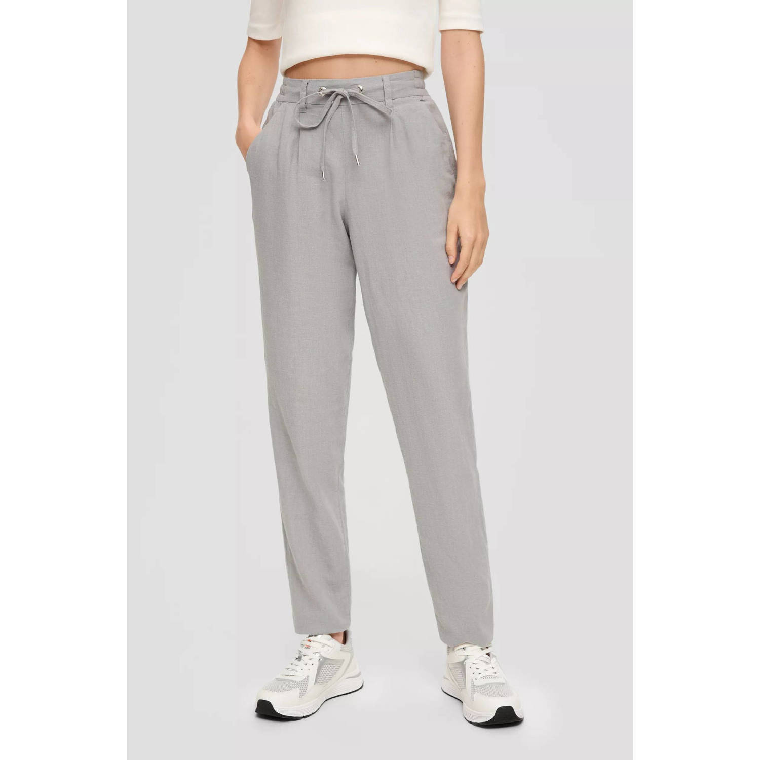 Q S by s.Oliver high waist tapered fit pantalon grijs