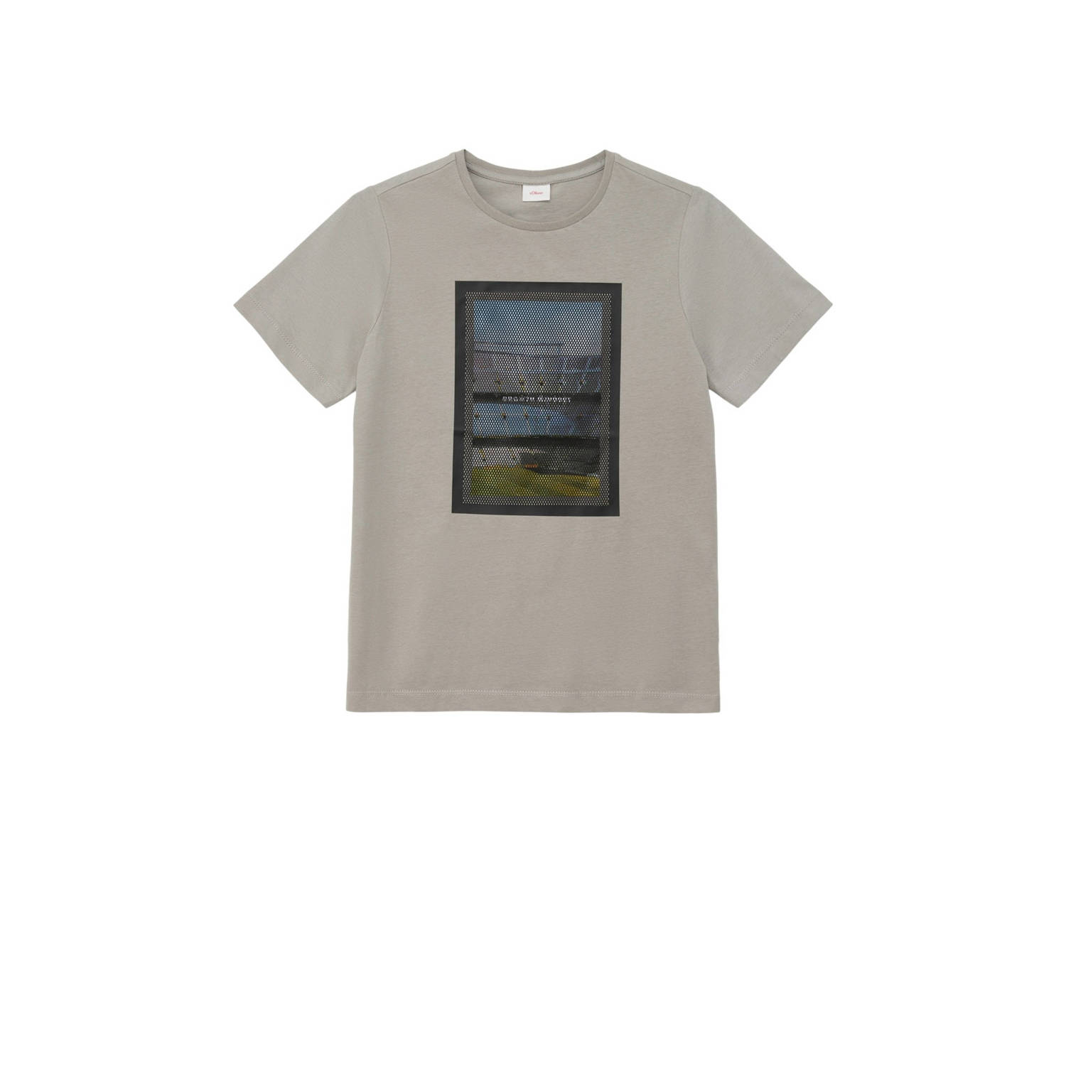 S.Oliver T-shirt met printopdruk lichtgrijs Jongens Katoen Ronde hals Printopdruk 134 140