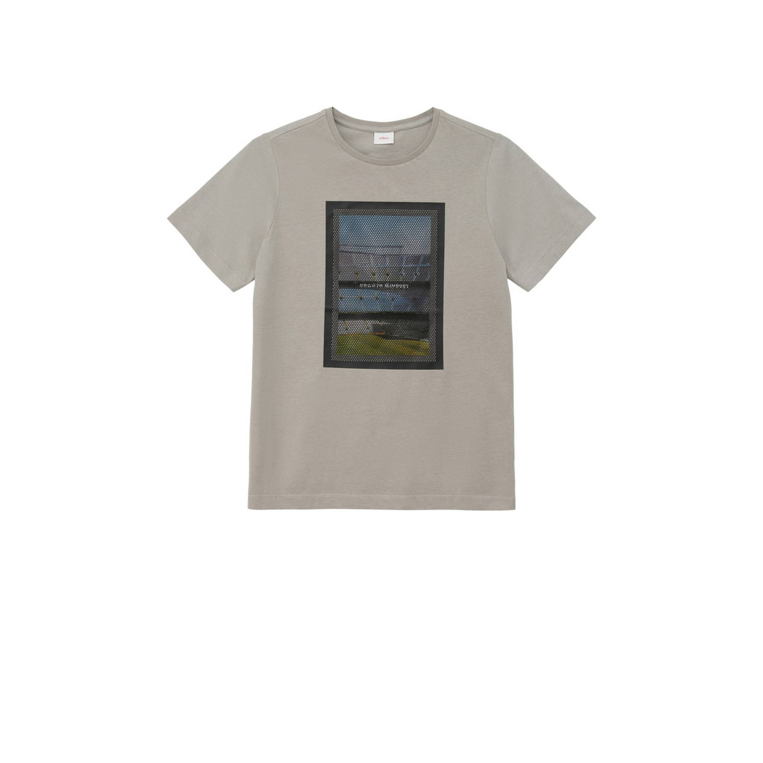 S.Oliver T-shirt met printopdruk lichtgrijs Jongens Katoen Ronde hals Printopdruk 140