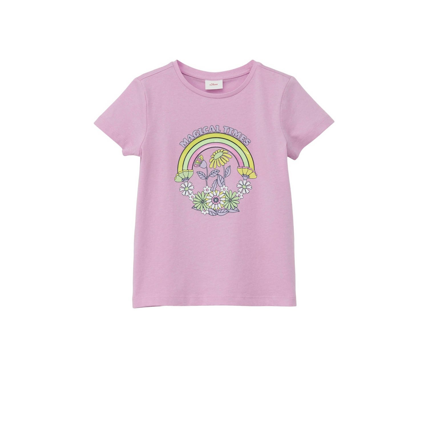 S.Oliver T-shirt met printopdruk roze Meisjes Katoen Ronde hals Printopdruk 104 110