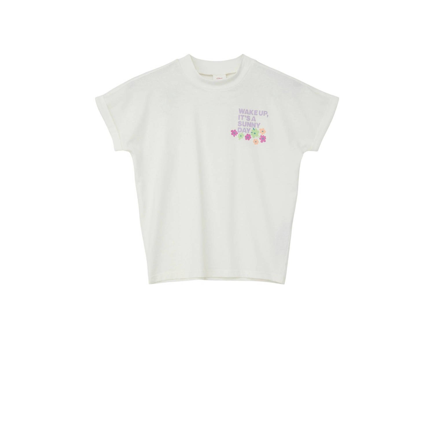 S.Oliver T-shirt met tekst wit Meisjes Katoen Ronde hals Tekst 140